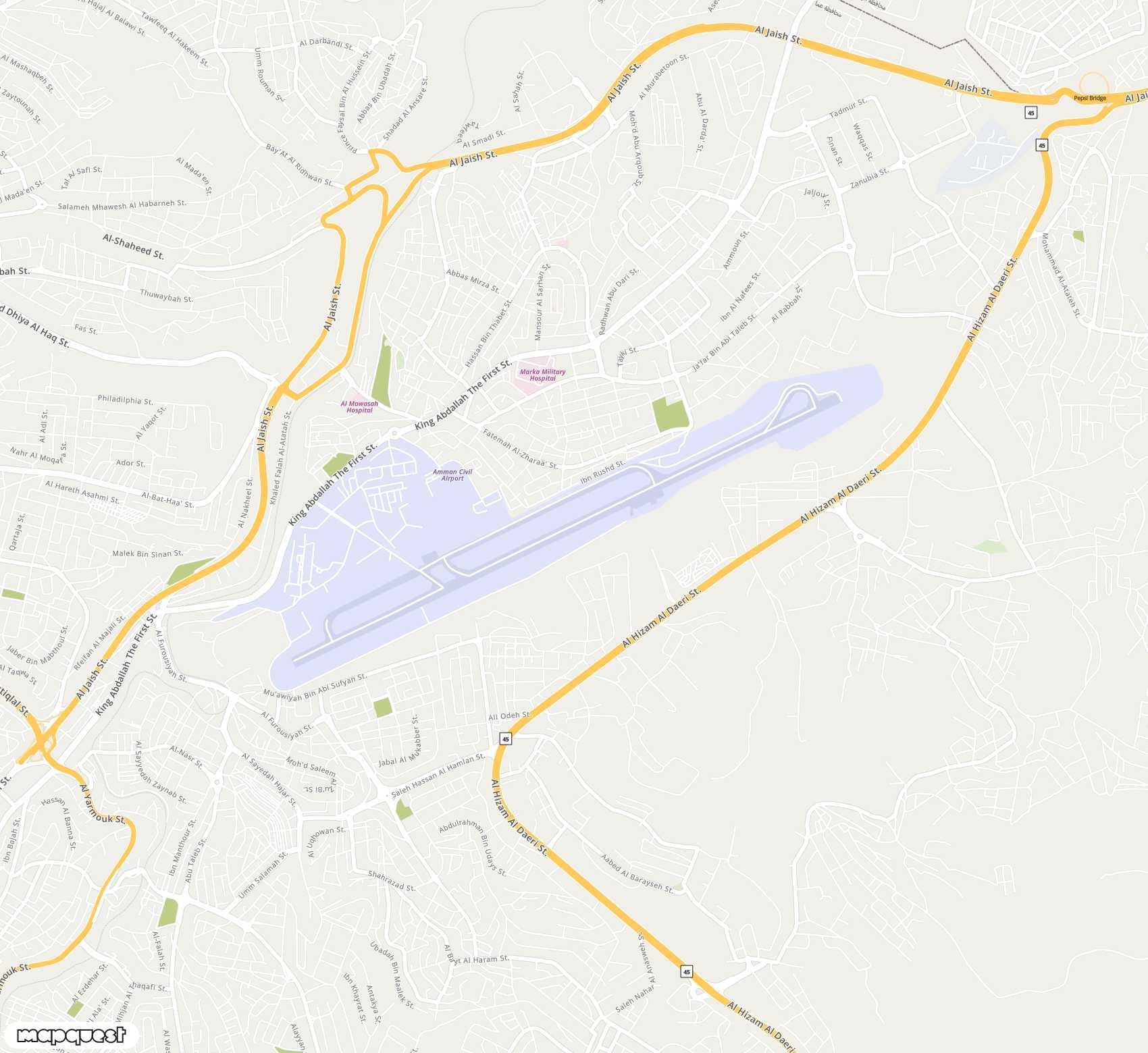 Carte de Amman Civil (Marka) <span>airport (ADJ)</span>