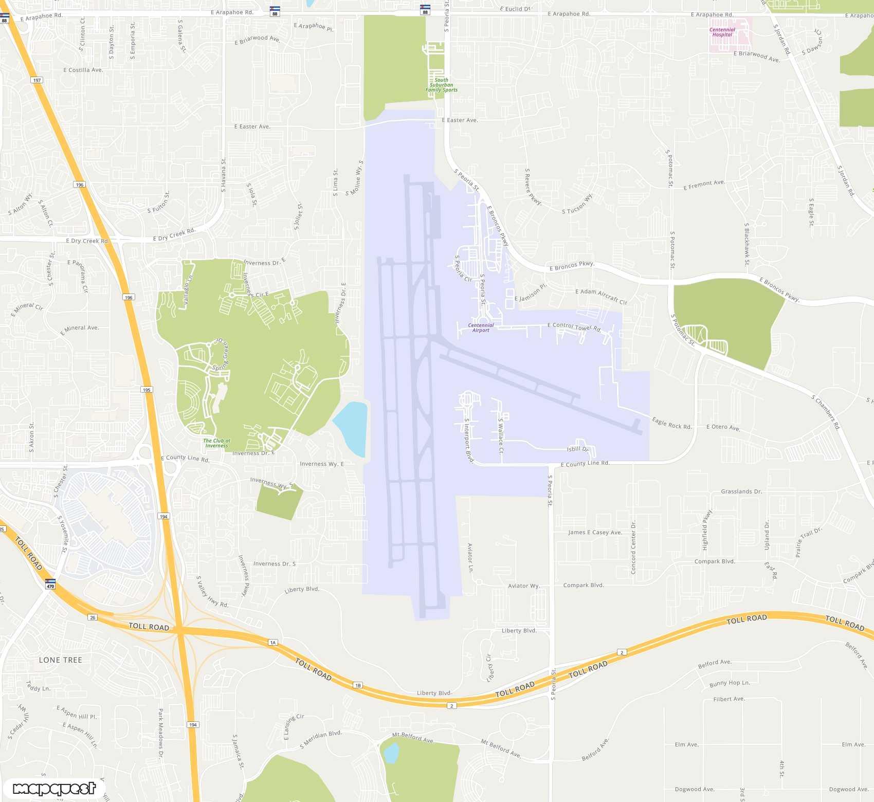 Carte de <span>Aéroport de </span>Centennial<span>(APA)</span>