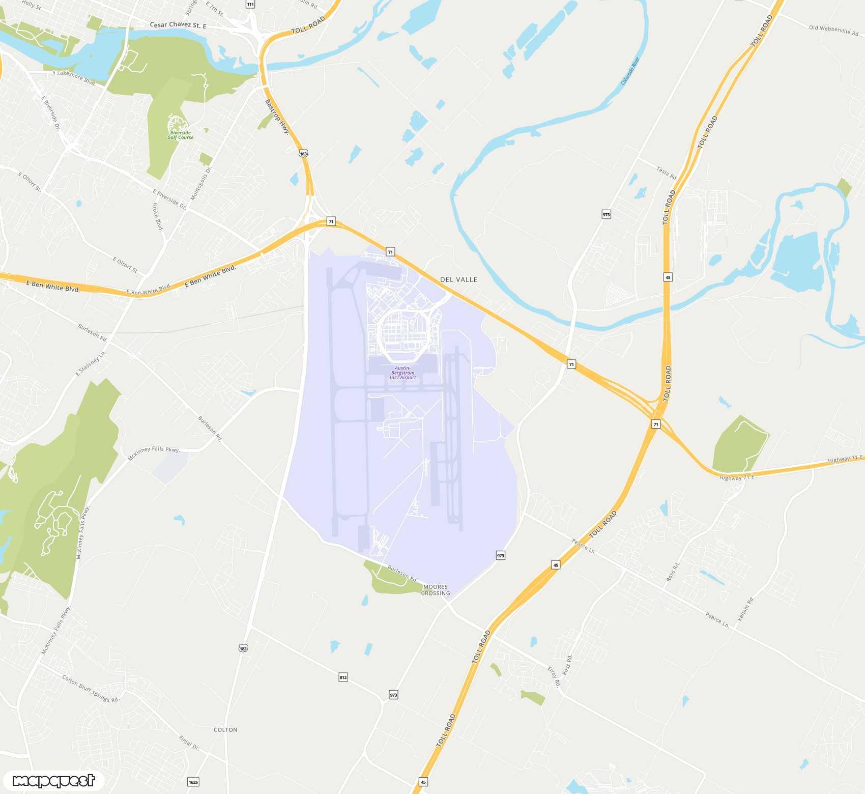 Carte de Austin Bergstrom <span>international airport (AUS)</span>