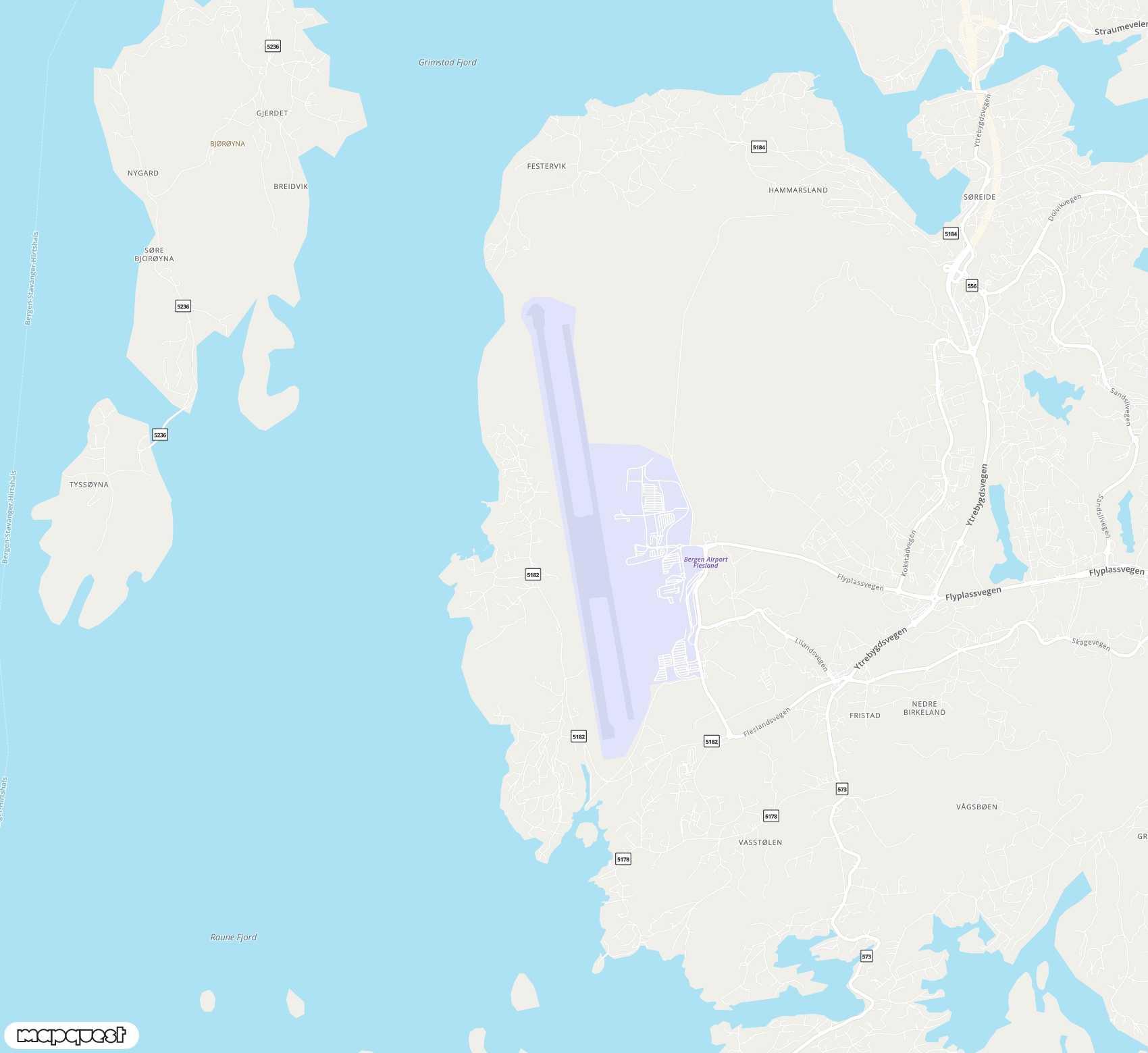 Carte de Bergen, Flesland <span>international airport (BGO)</span>