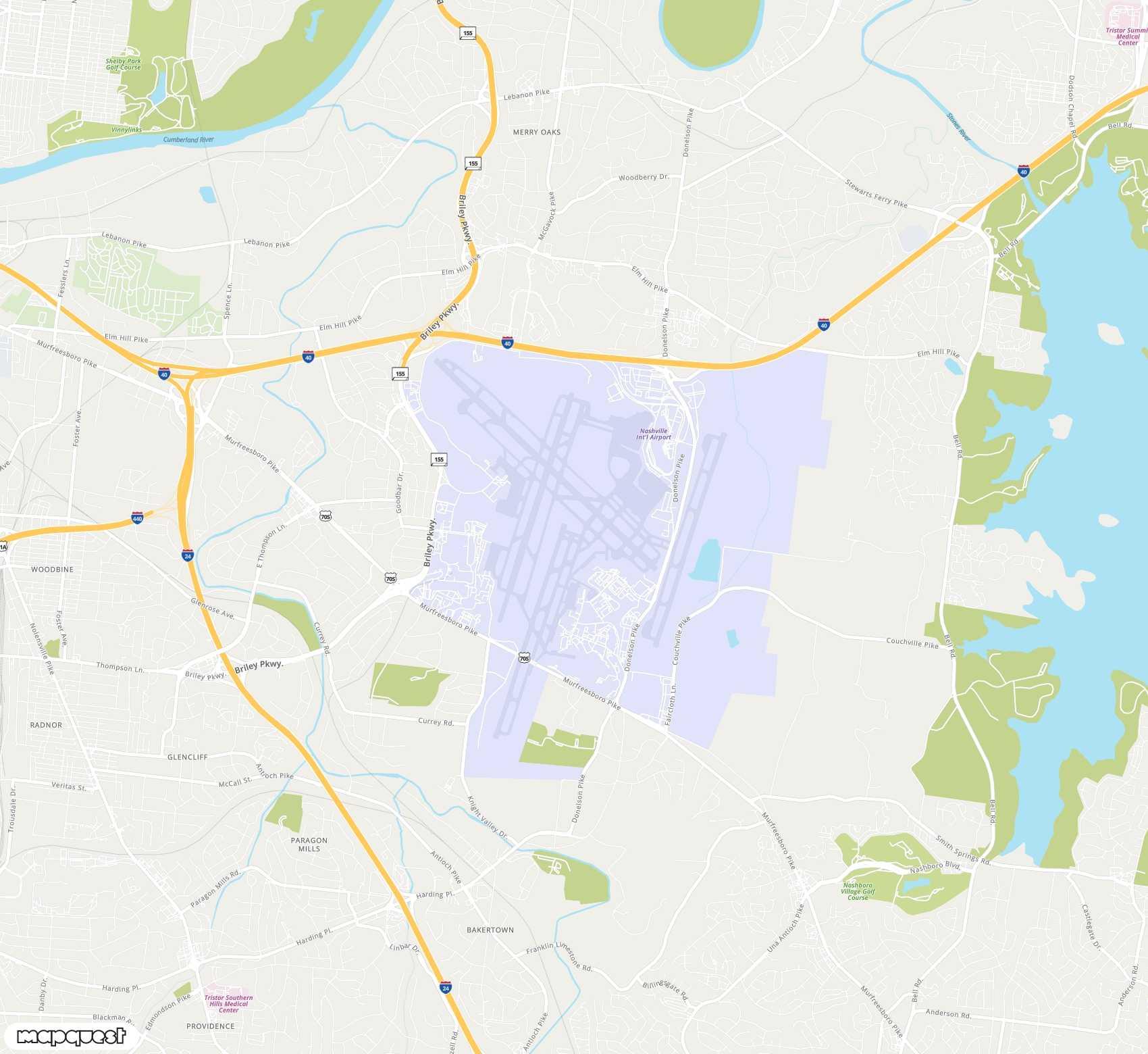 Carte de Nashville <span>international airport (BNA)</span>