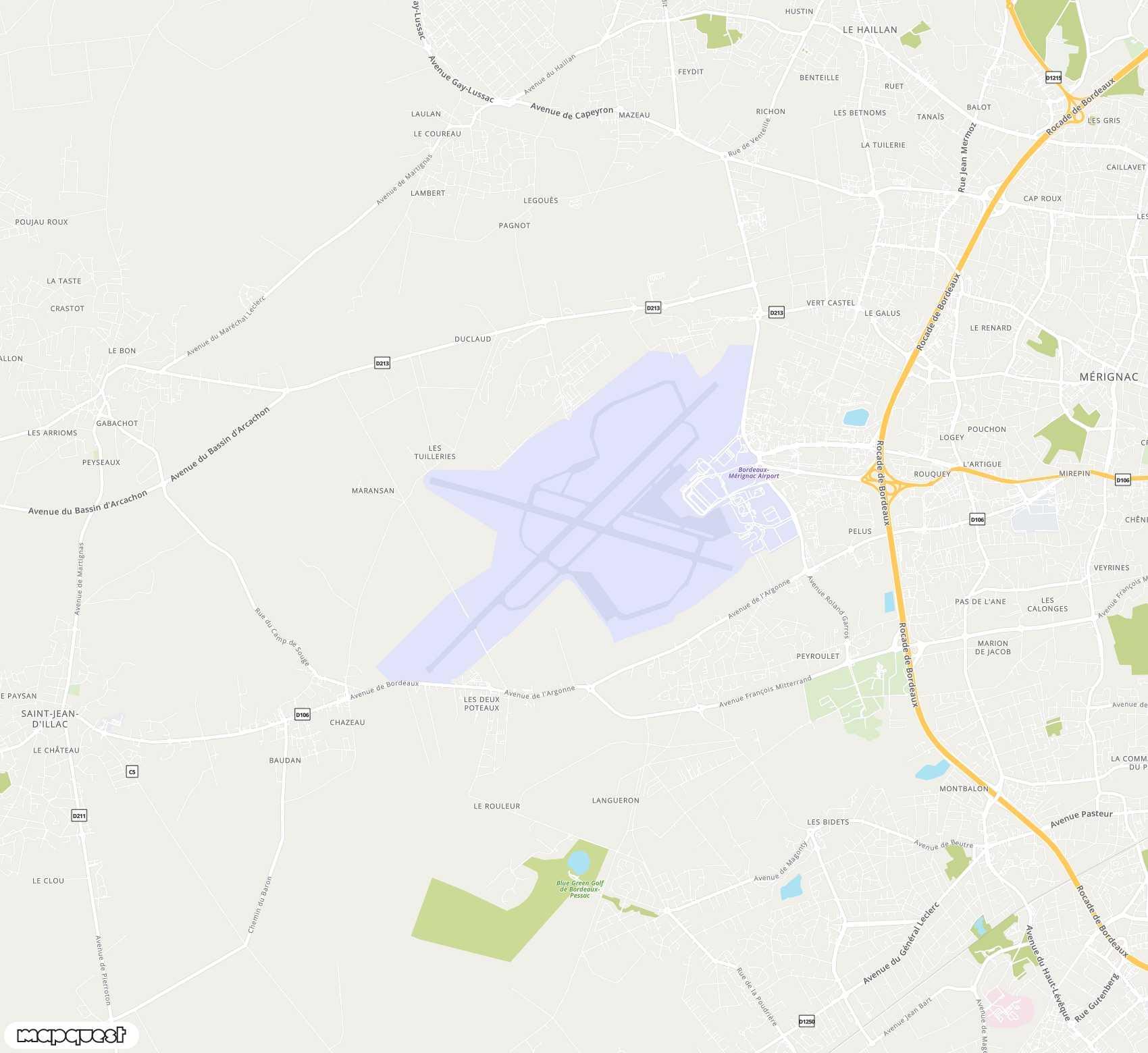 Carte de Bordeaux-Mérignac <span>international airport (BOD)</span>