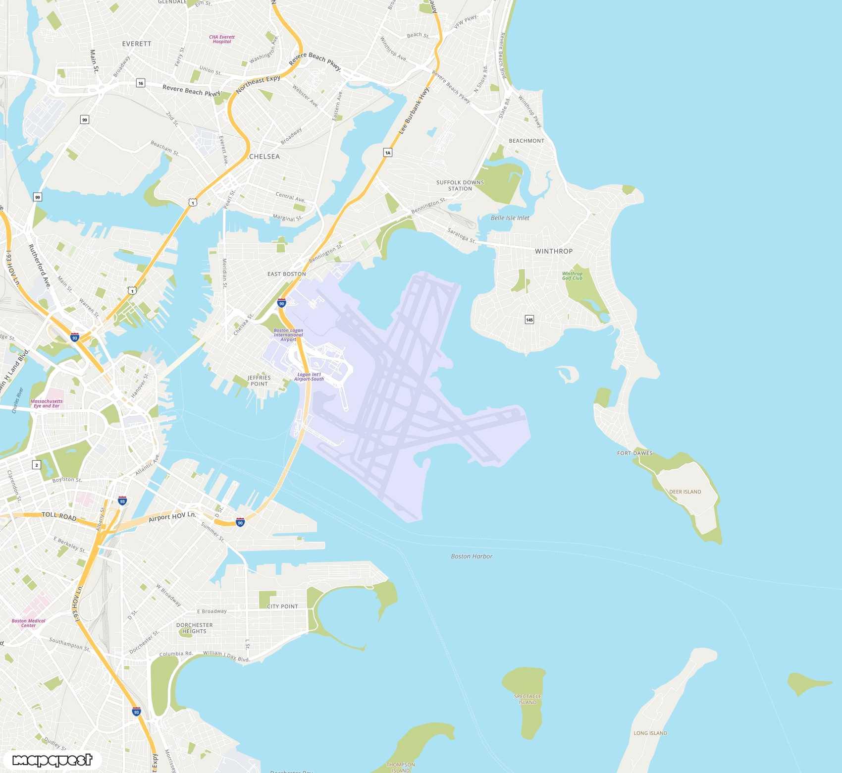 Carte de <span>Aéroport international de </span>Logan<span>(BOS)</span>