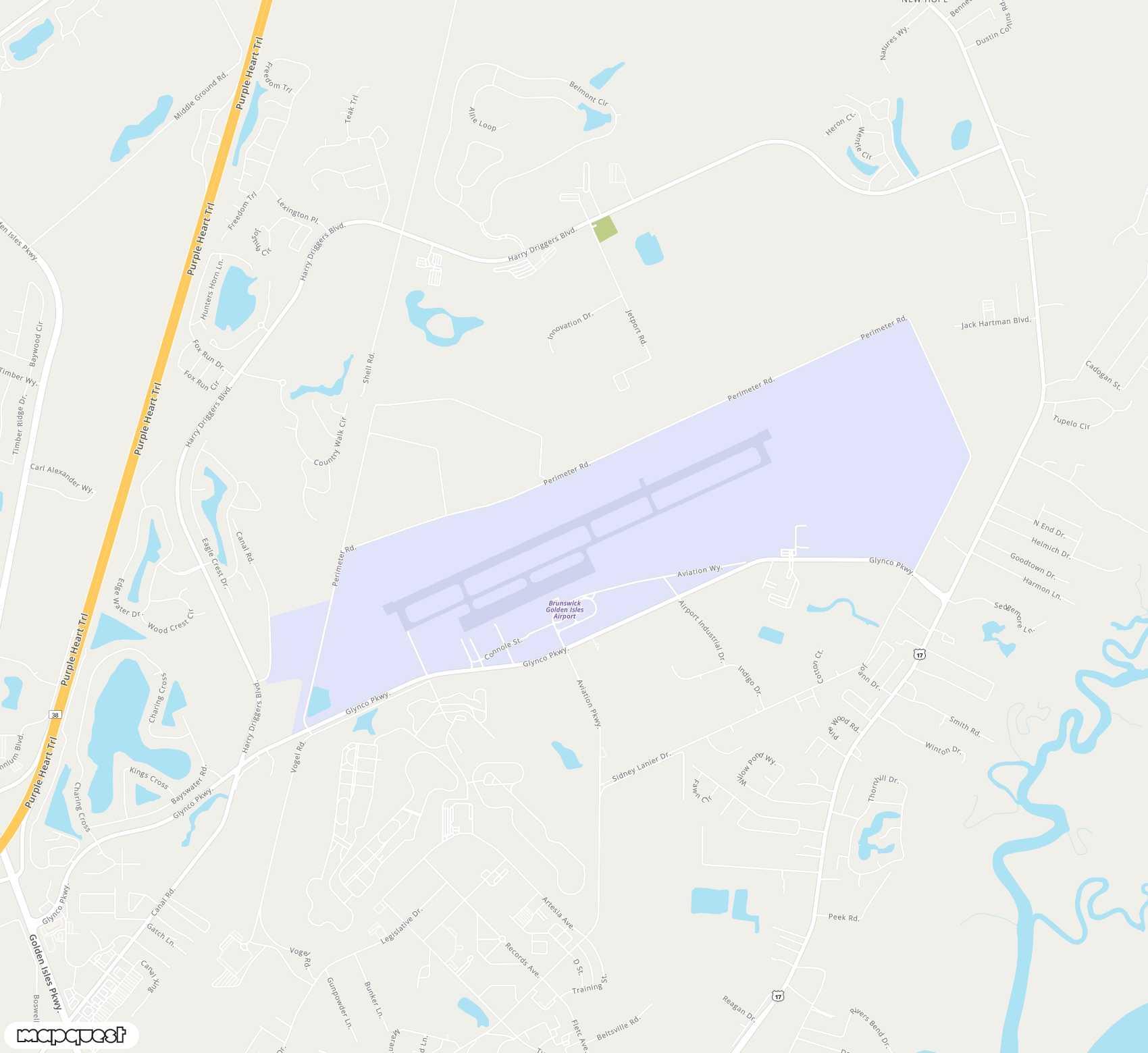 Carte de <span>Aéroport de </span>Brunswick Golden Isles<span>(BQK)</span>