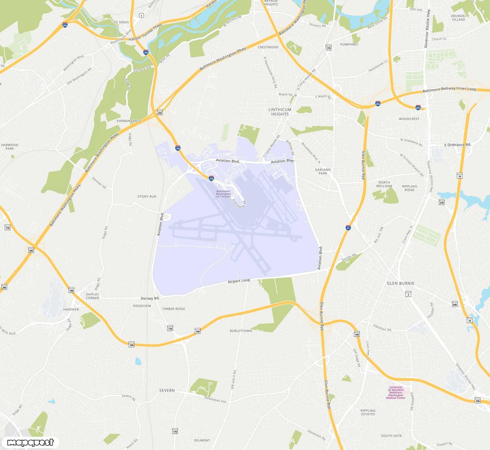 Carte de Baltimore/Washington Thurgood Marshall <span>international airport (BWI)</span>