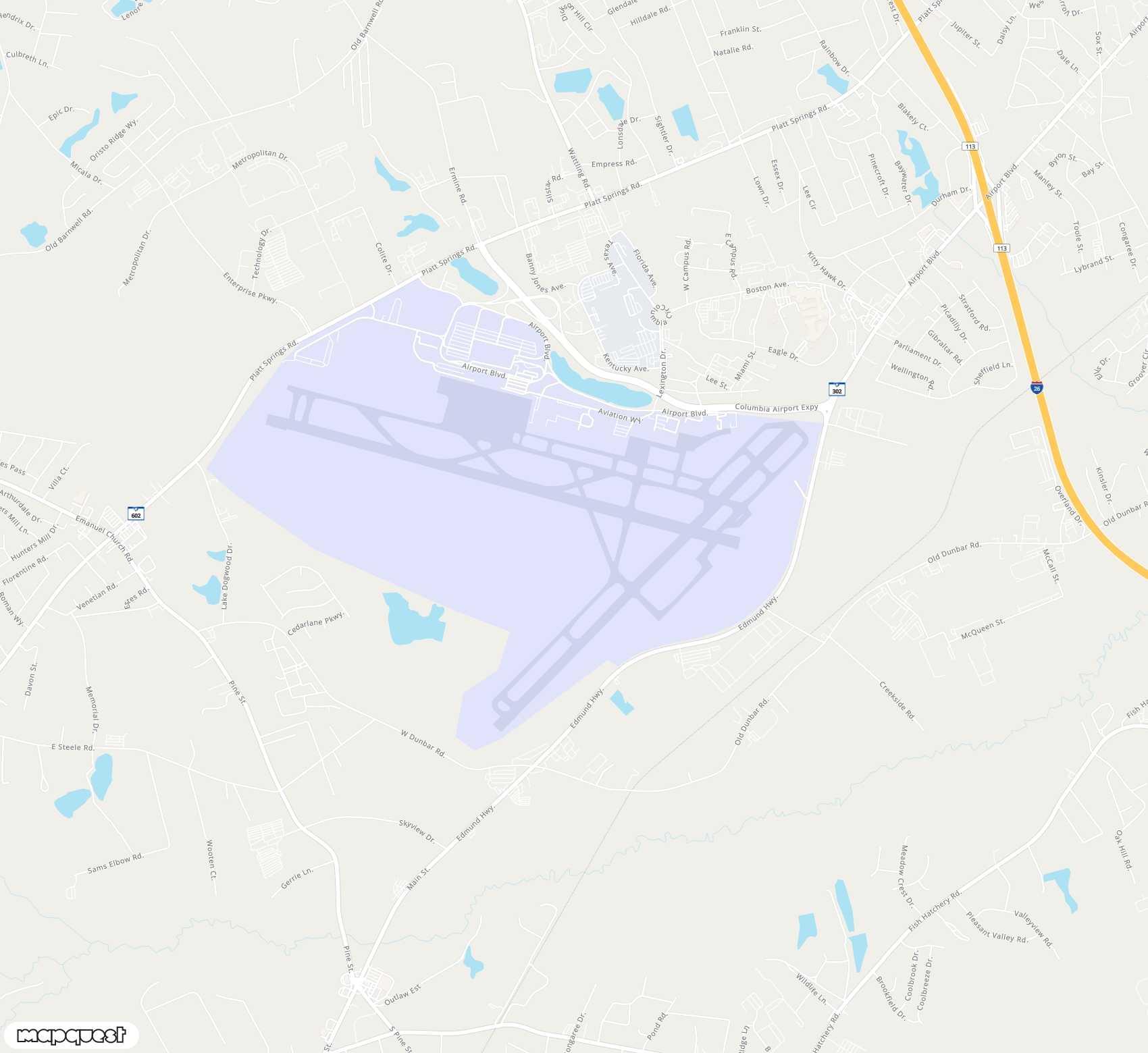 Carte de <span>Aéroport de </span>Columbia Metropolitan<span>(CAE)</span>