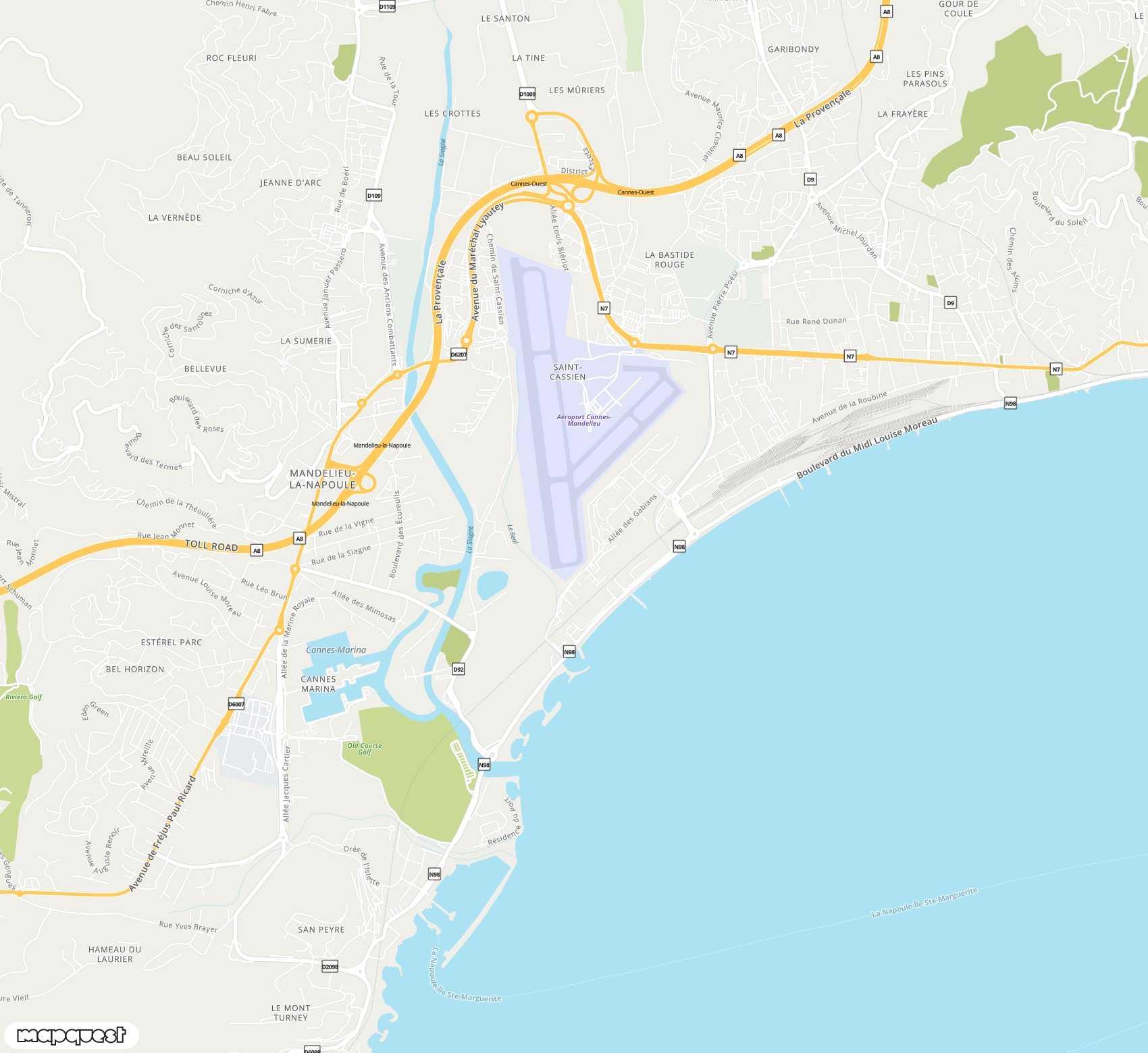 Carte de <span>Aéroport de </span>Cannes-Mandelieu<span>(CEQ)</span>