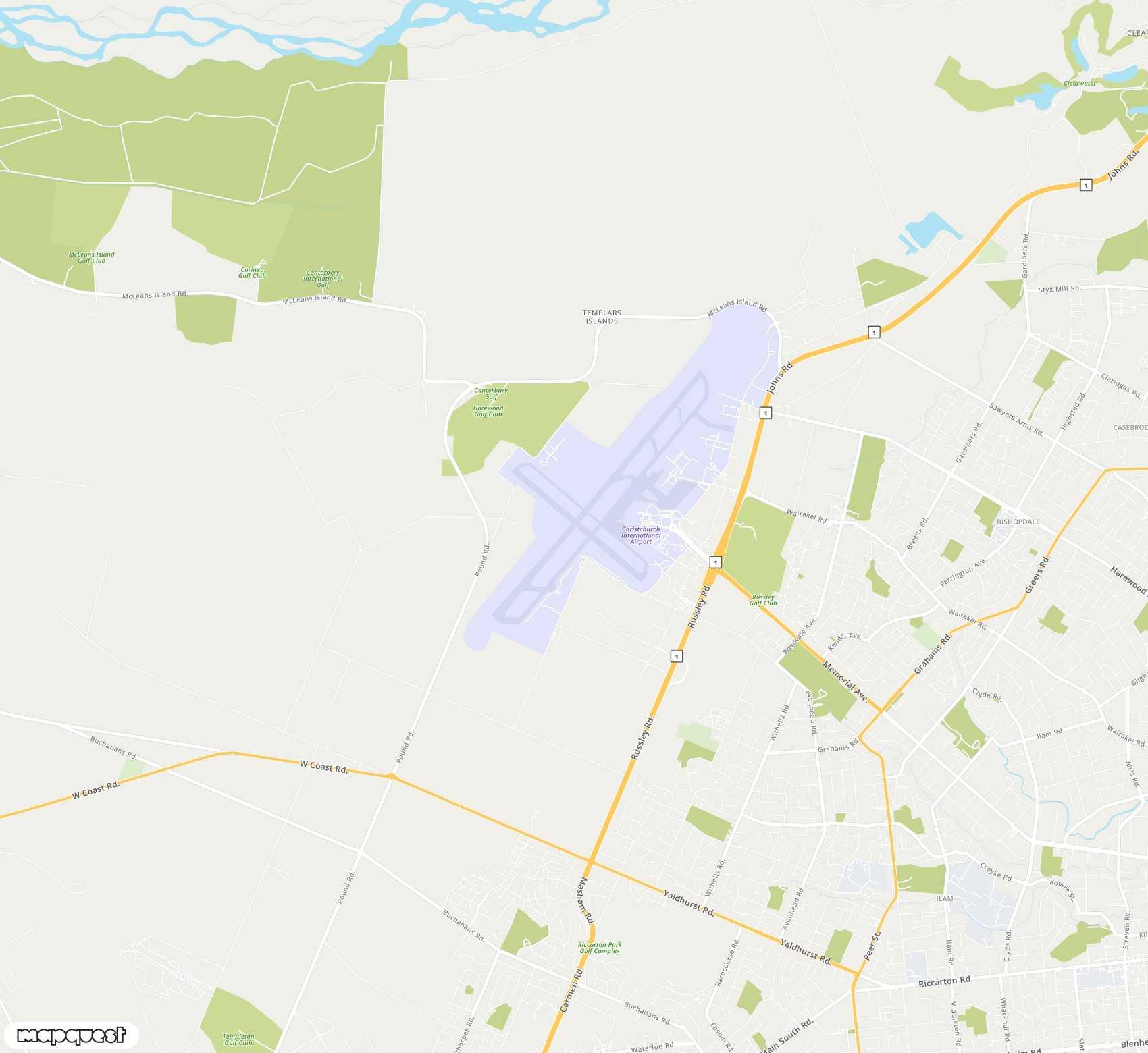 Carte de Christchurch <span>international airport (CHC)</span>