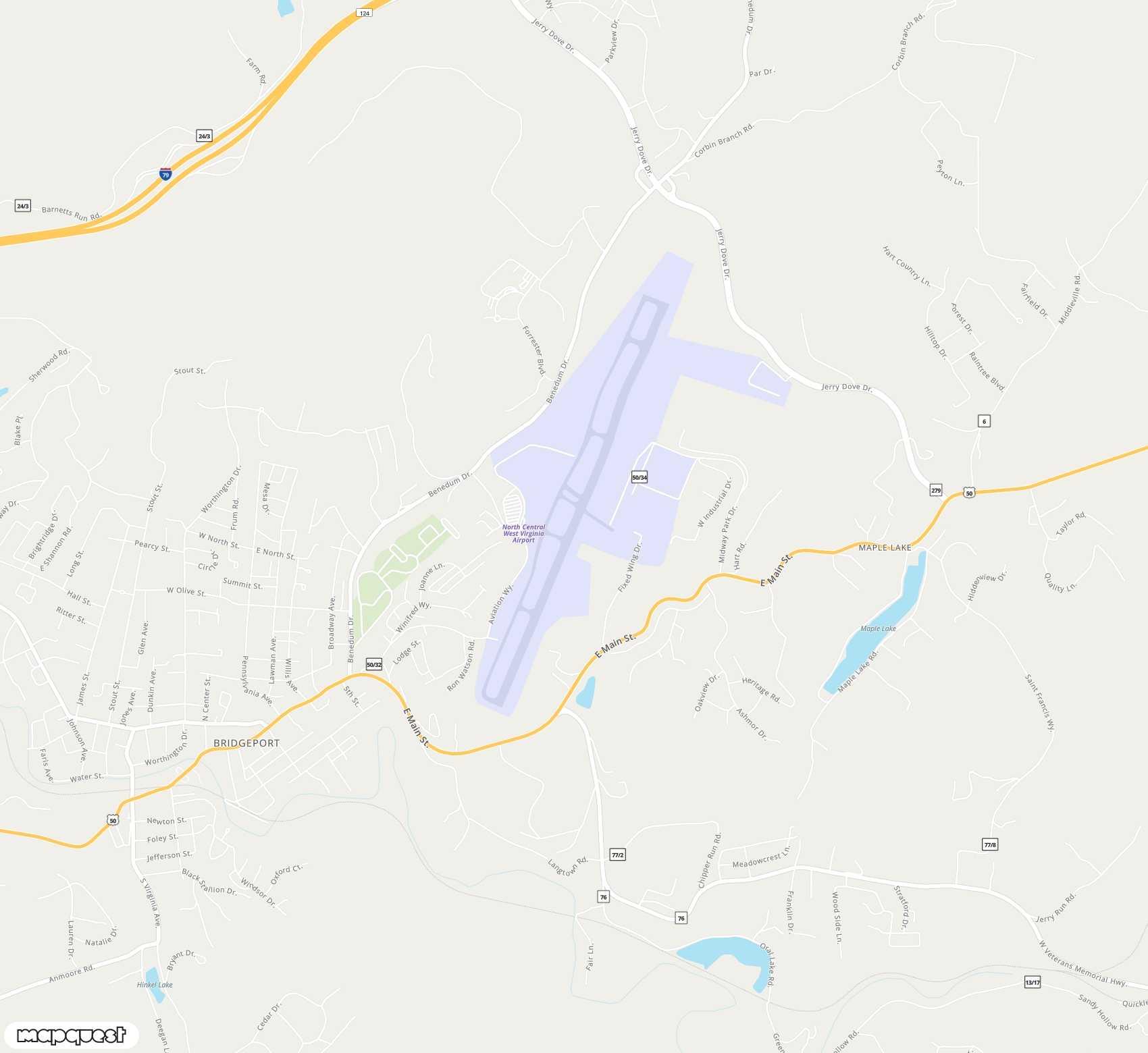 Carte de <span>Aéroport de </span>North Central West Virginia<span>(CKB)</span>