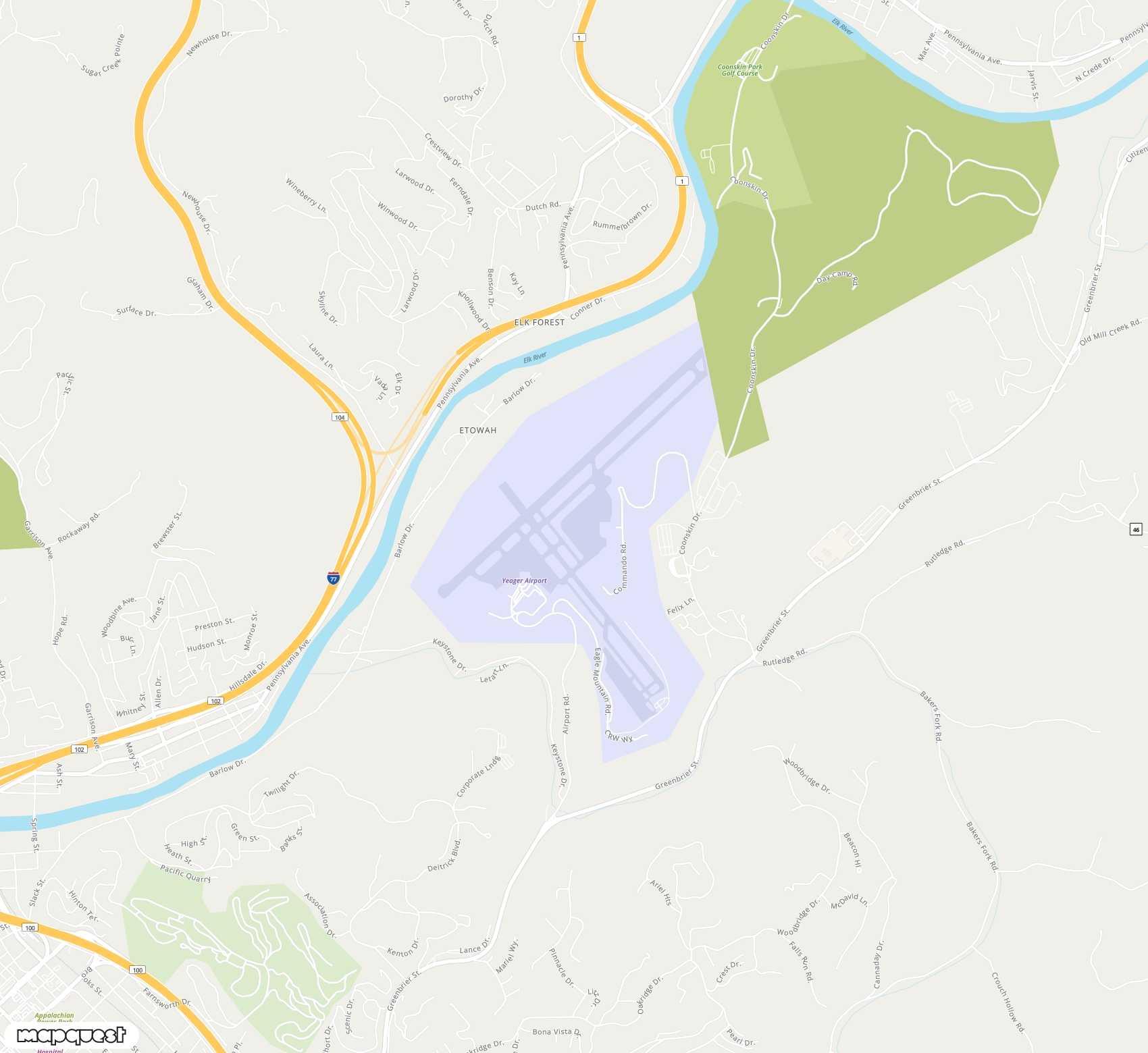 Carte de Yeager <span>airport (CRW)</span>