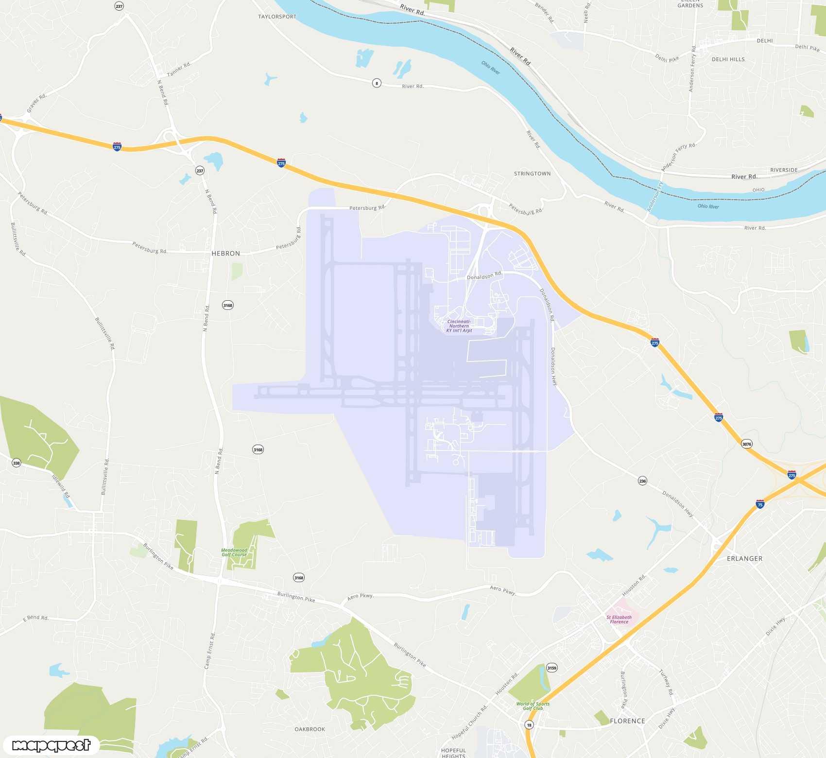 Carte de Cincinnati Northern Kentucky <span>international airport (CVG)</span>