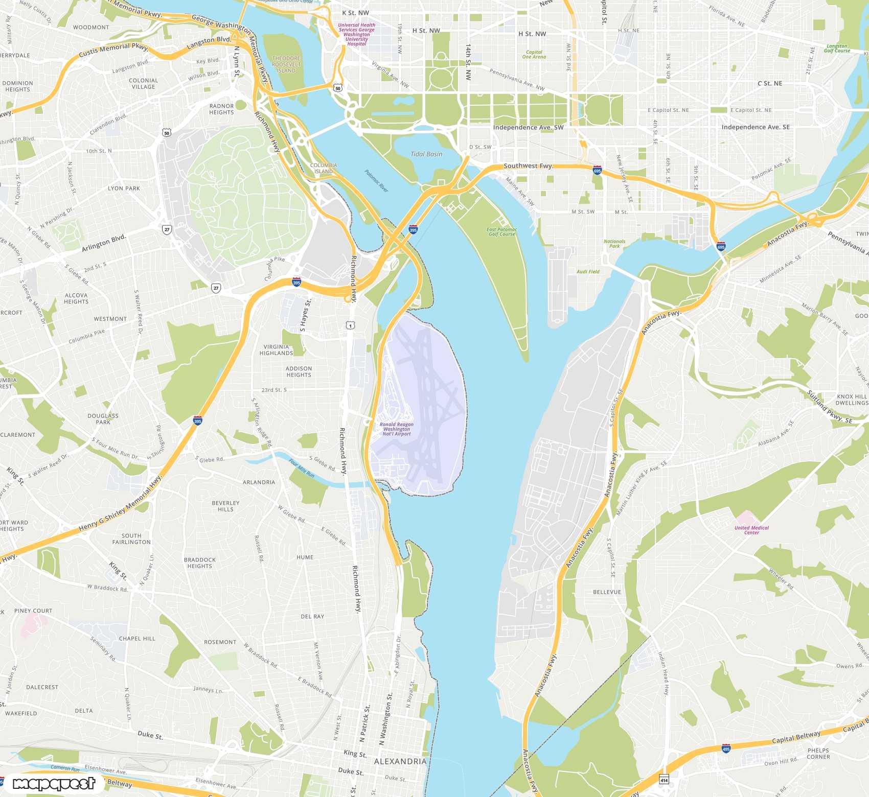 Carte de Ronald Reagan Washington National <span>international airport (DCA)</span>