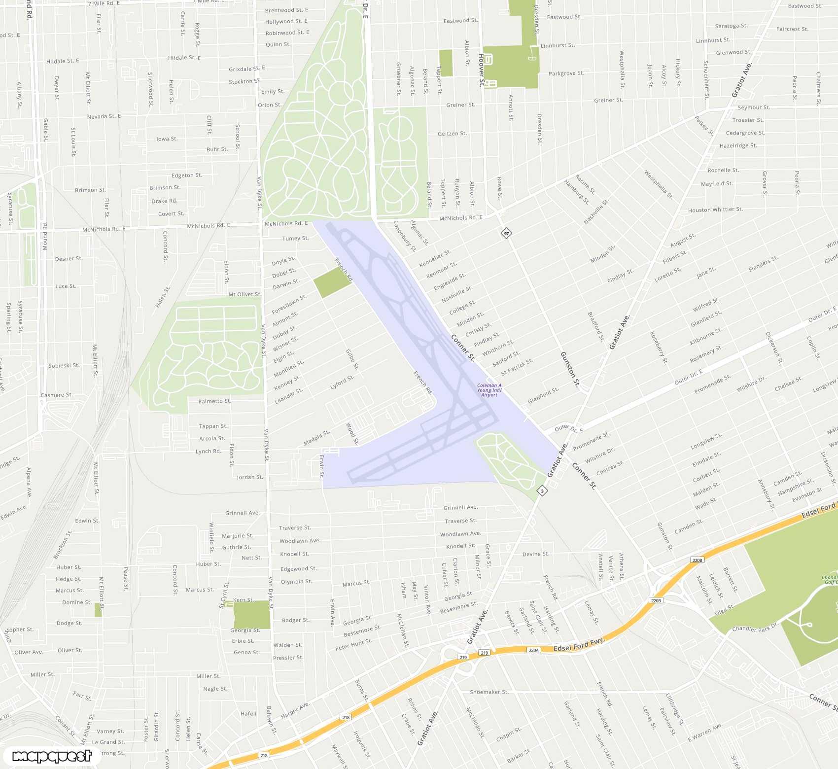 Carte de <span>Aéroport de </span>Coleman A. Young Municipal<span>(DET)</span>