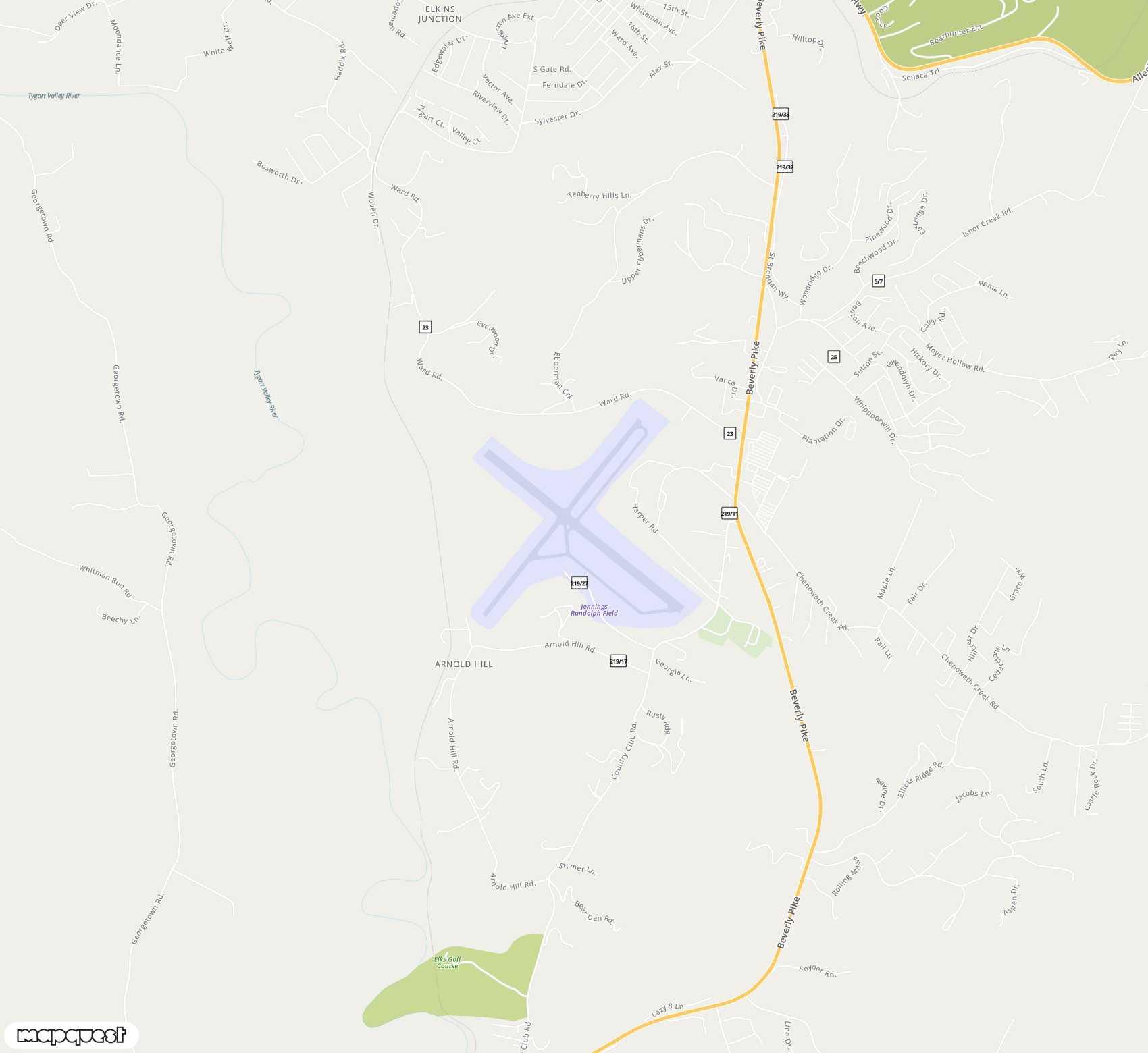 Carte de <span>Aéroport de </span>Elkins-Randolph Co-Jennings Randolph Field<span>(EKN)</span>