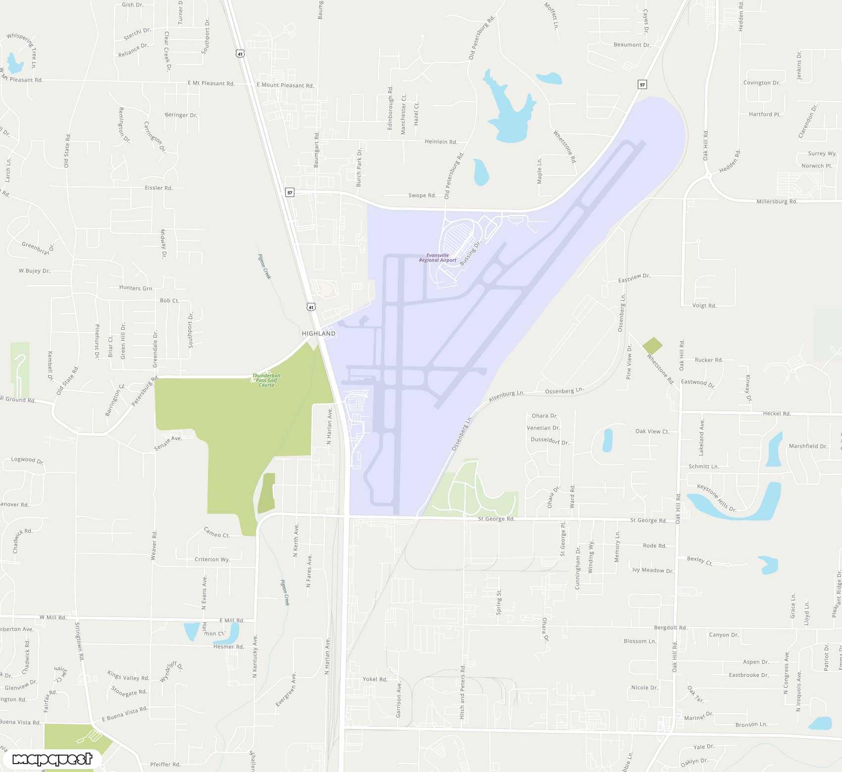 Carte de Evansville Regional <span>airport (EVV)</span>