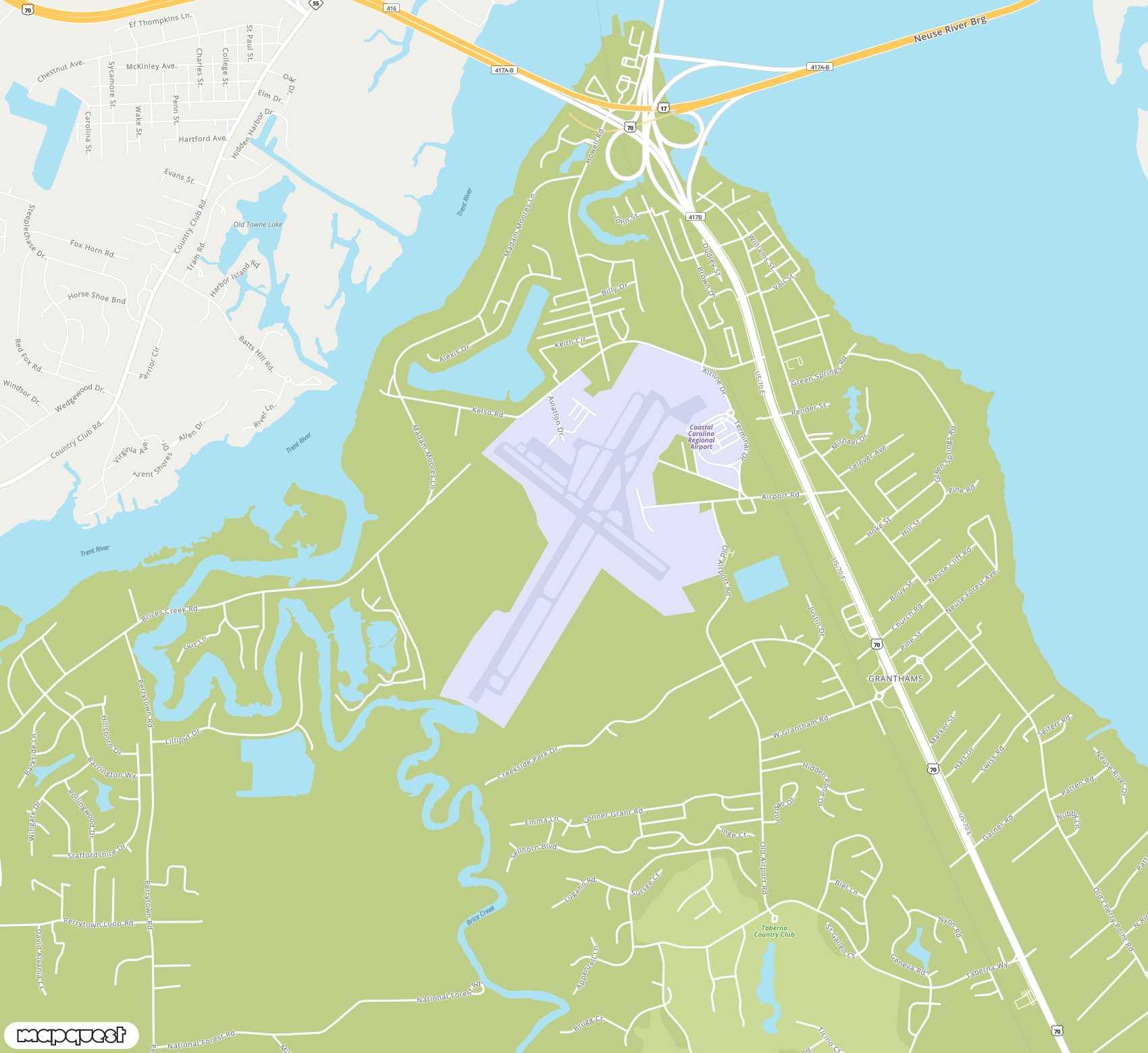 Carte de <span>Aéroport de </span>Coastal Carolina Regional<span>(EWN)</span>