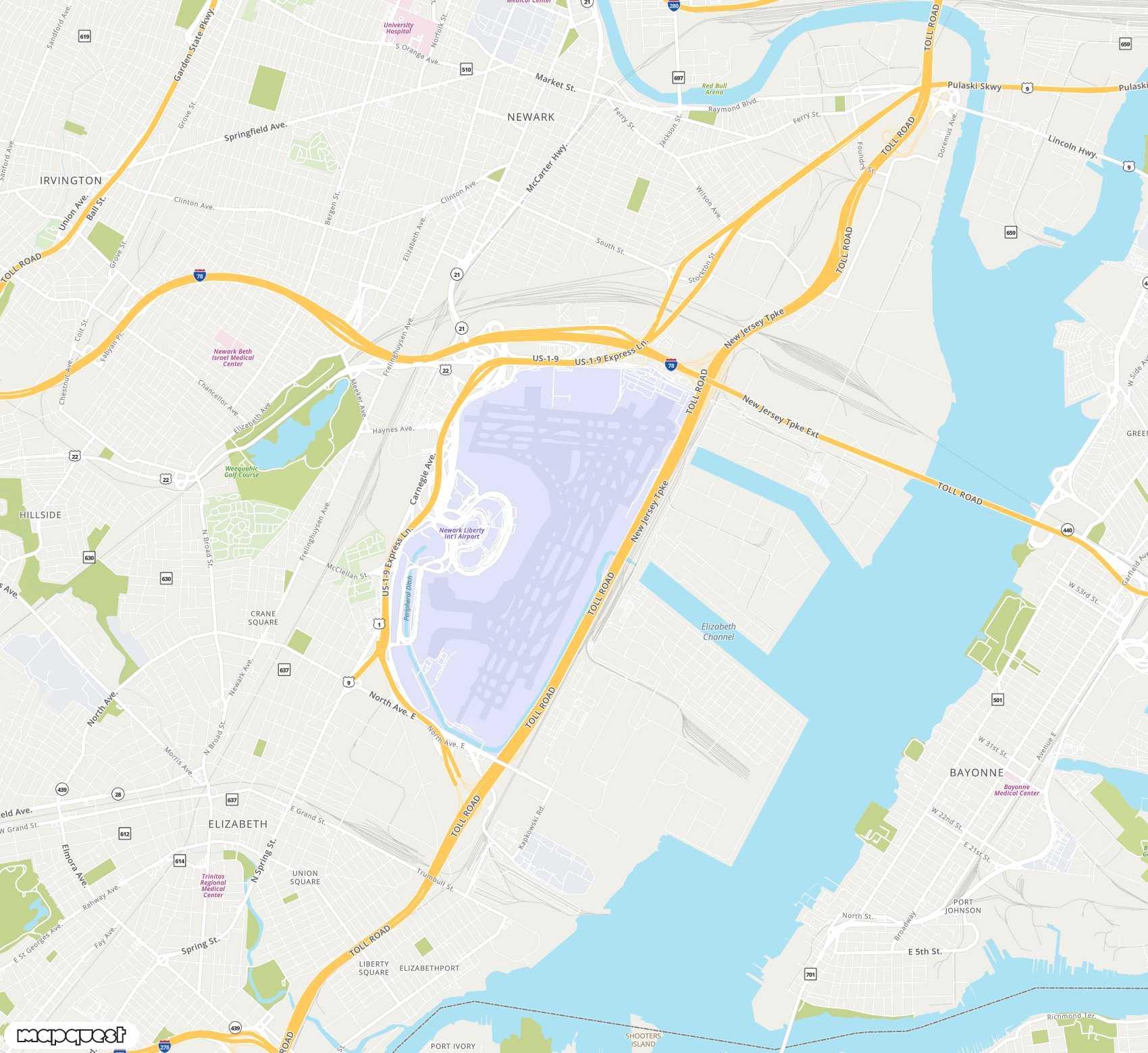 Carte de <span>Aéroport international de </span>Newark Liberty<span>(EWR)</span>