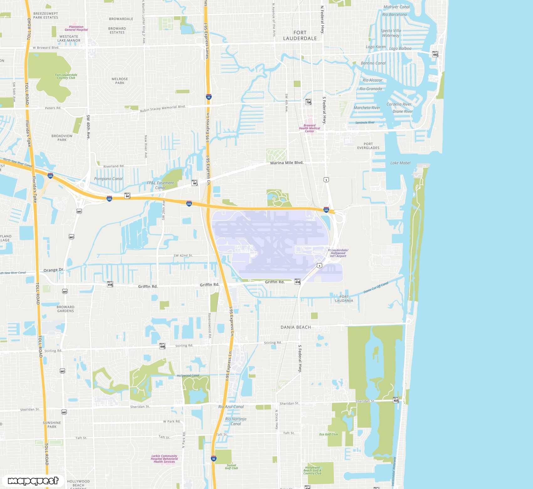 Carte de <span>Aéroport international de </span>Fort Lauderdale Hollywood<span>(FLL)</span>