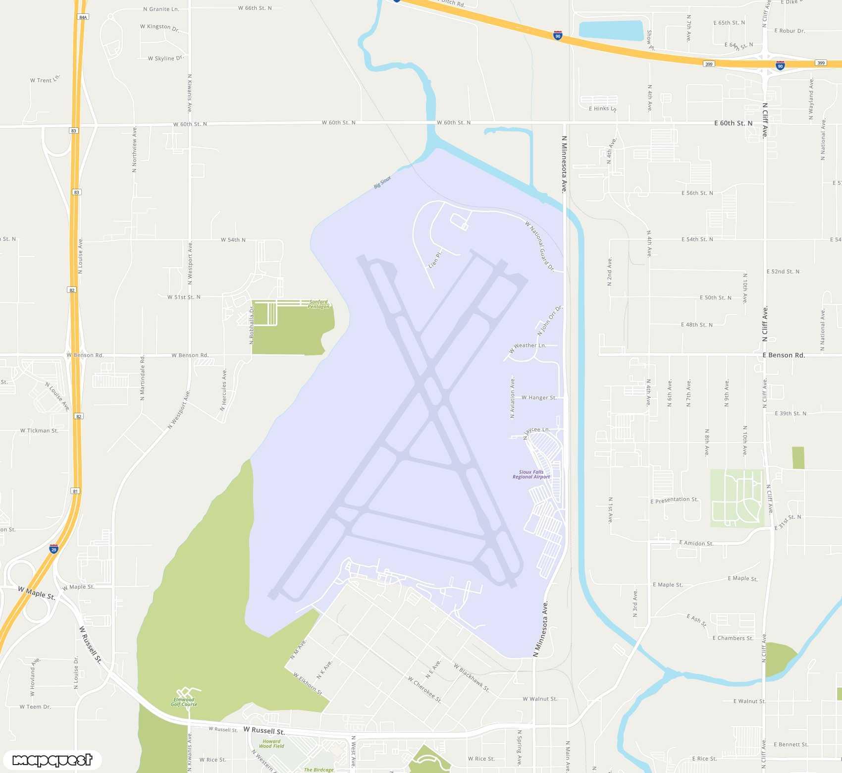 Carte de Sioux Falls Regional / Joe Foss Field <span>airport (FSD)</span>