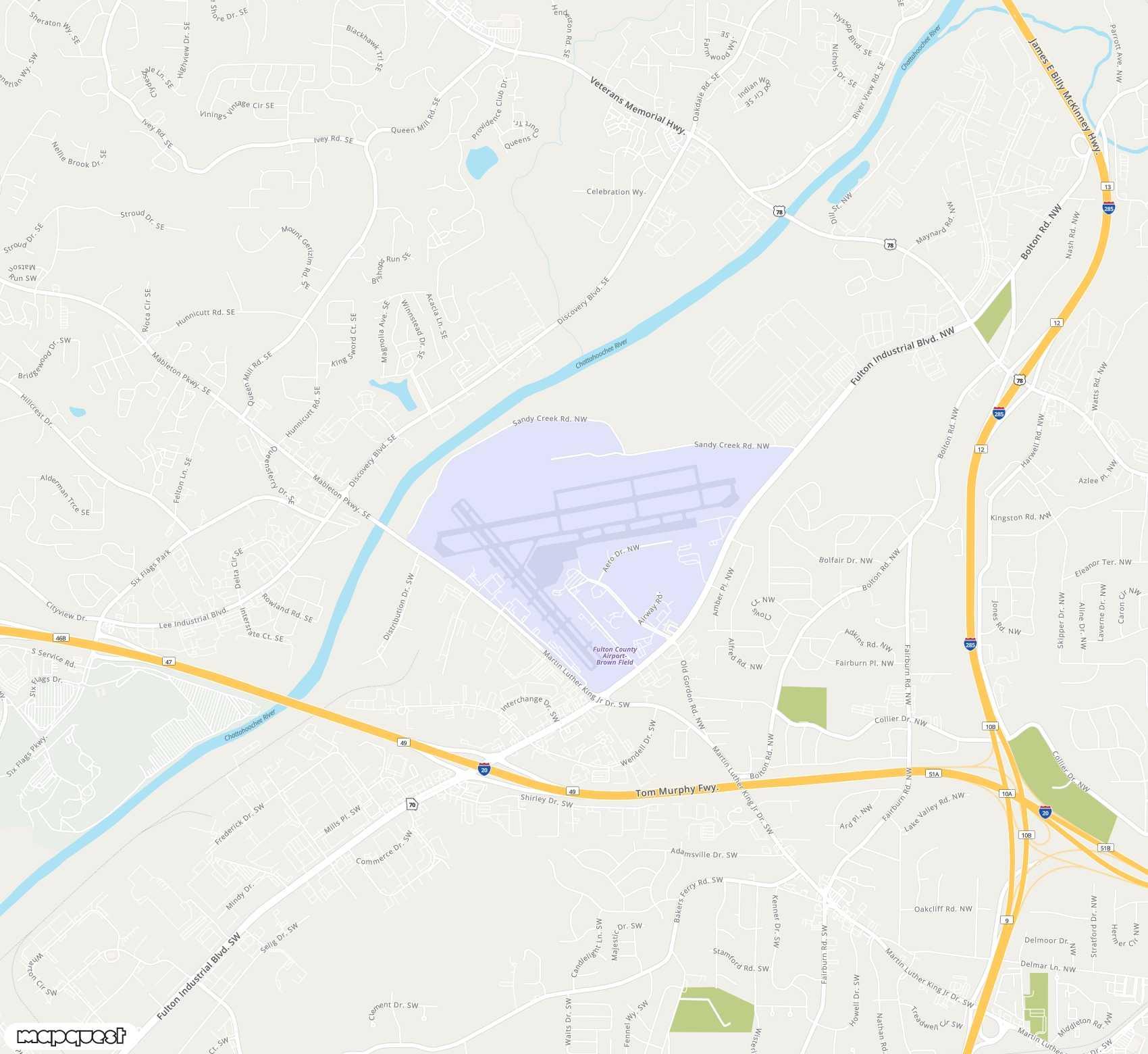 Carte de Fulton County Brown Field <span>airport (FTY)</span>