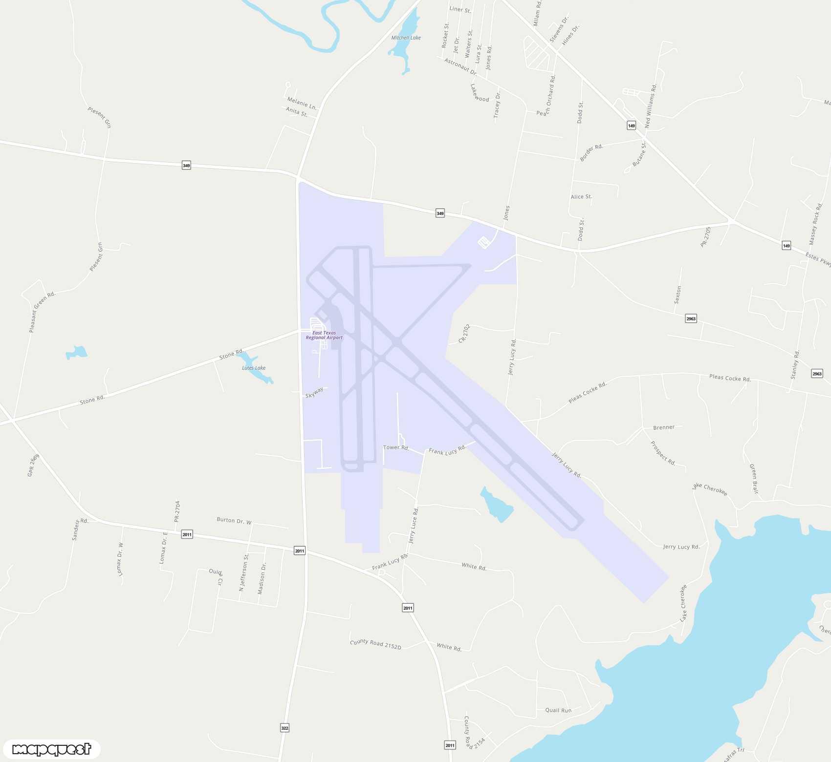 Carte de <span>Aéroport de </span>East Texas Regional<span>(GGG)</span>