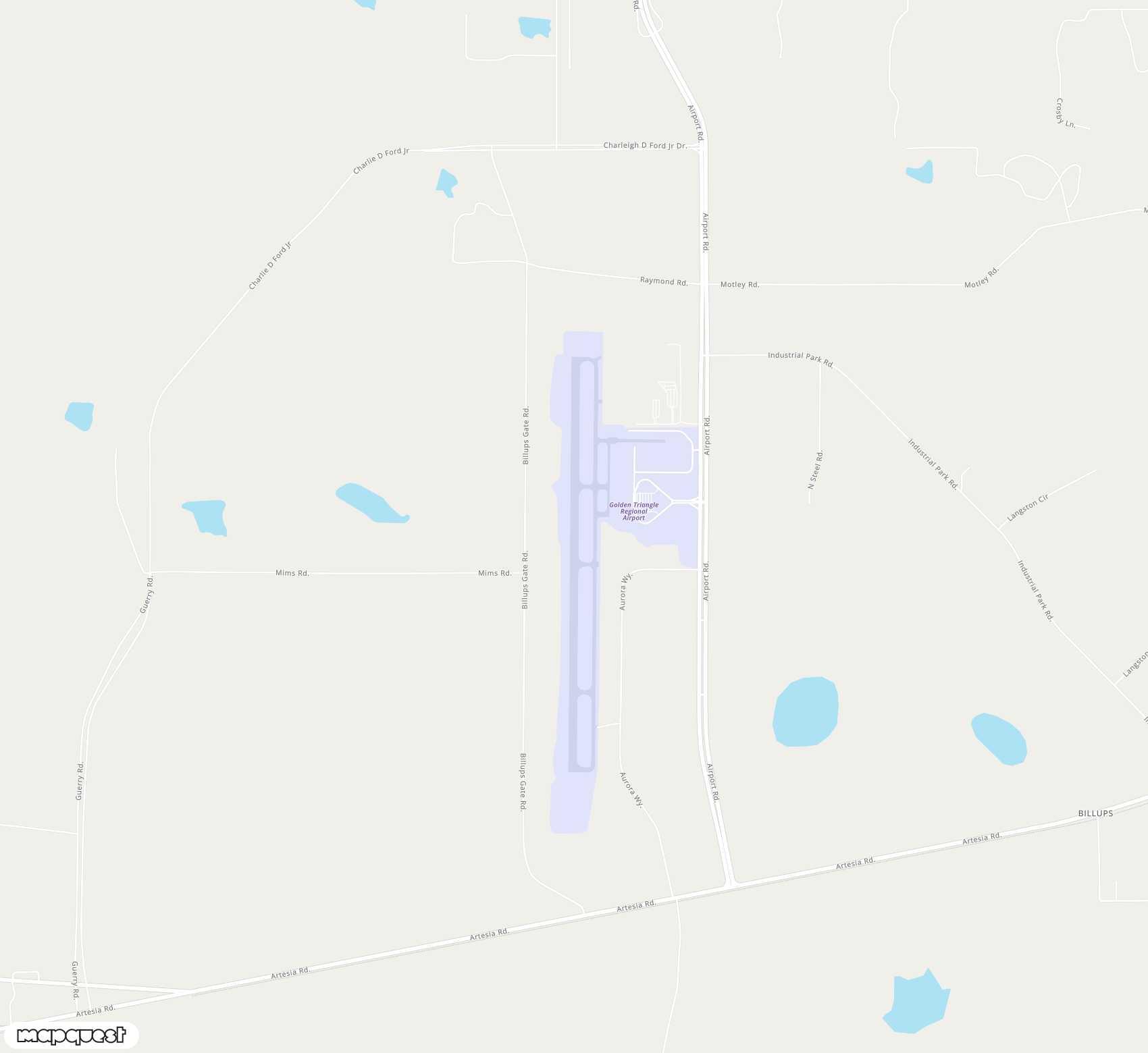 Carte de <span>Aéroport de </span>Golden Triangle Regional<span>(GTR)</span>