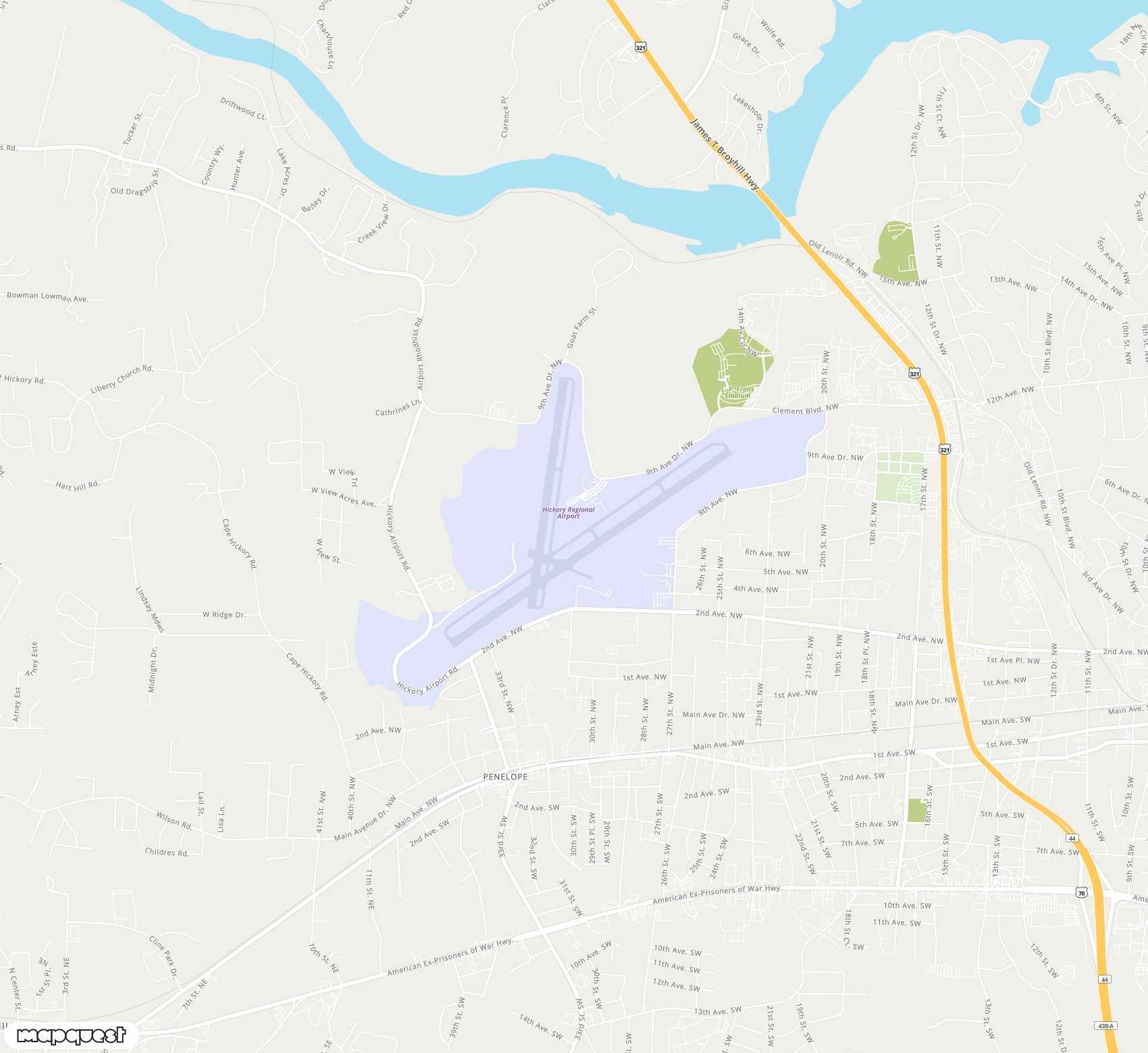 Carte de Hickory Regional <span>airport (HKY)</span>