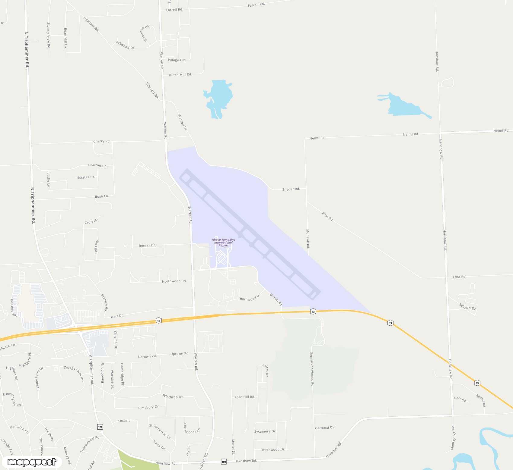 Carte de Ithaca Tompkins Regional <span>airport (ITH)</span>