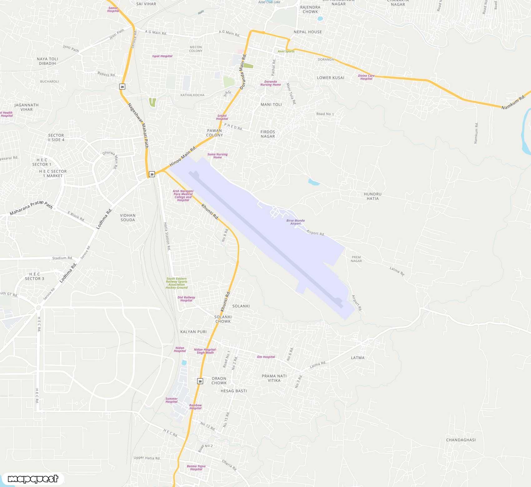 Carte de Birsa Munda <span>airport (IXR)</span>