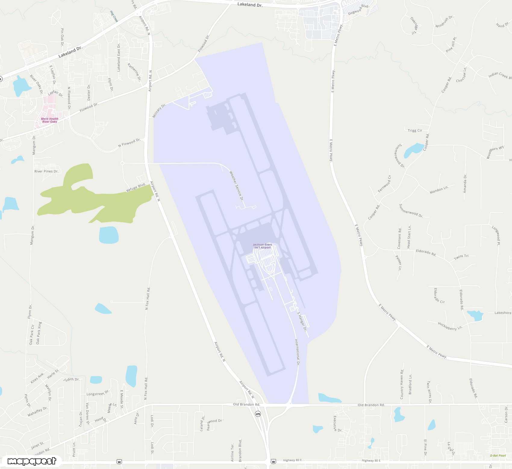 Carte de Jackson-Medgar Wiley Evers <span>airport (JAN)</span>