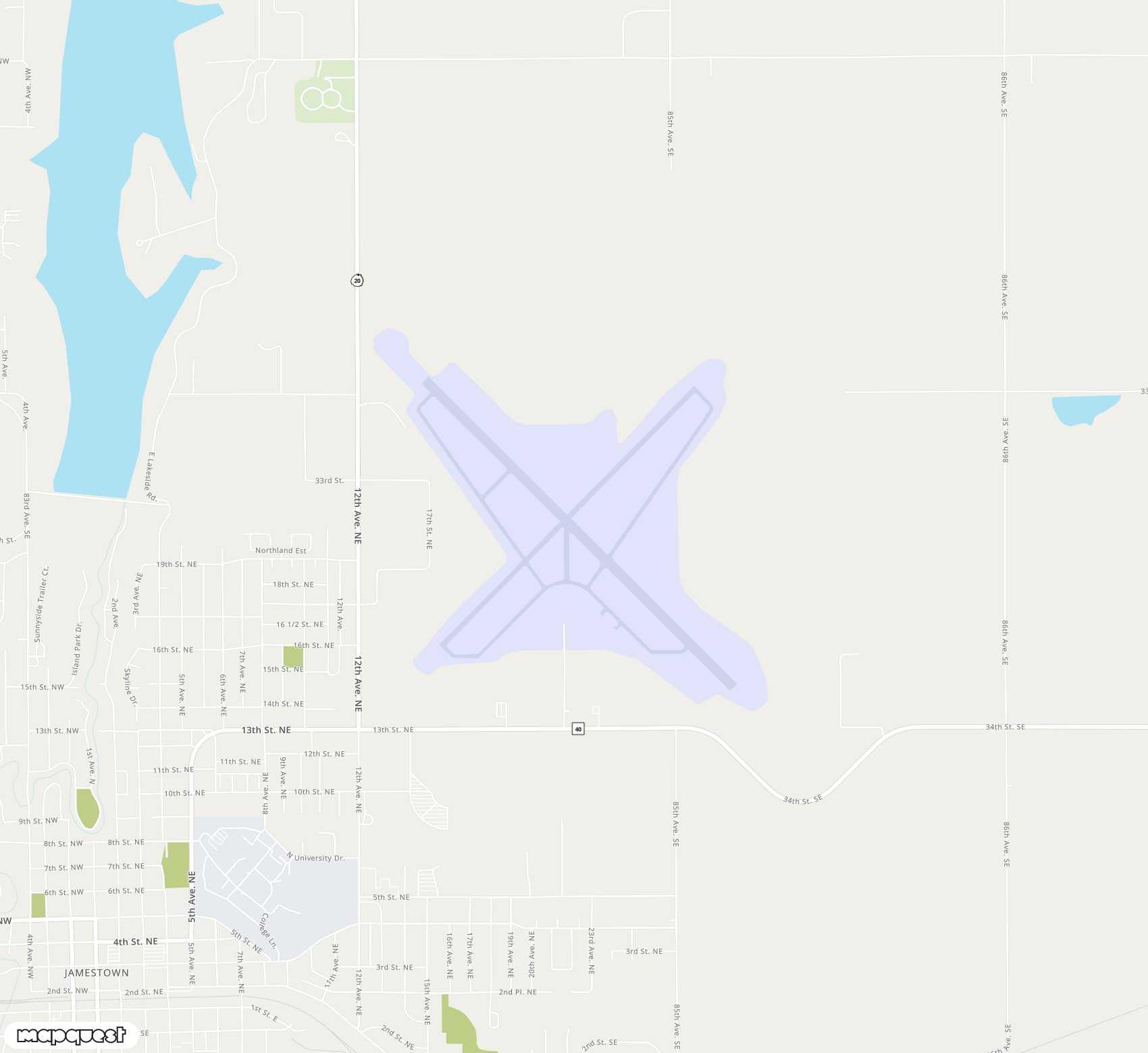 Carte de Jamestown Regional <span>airport (JMS)</span>