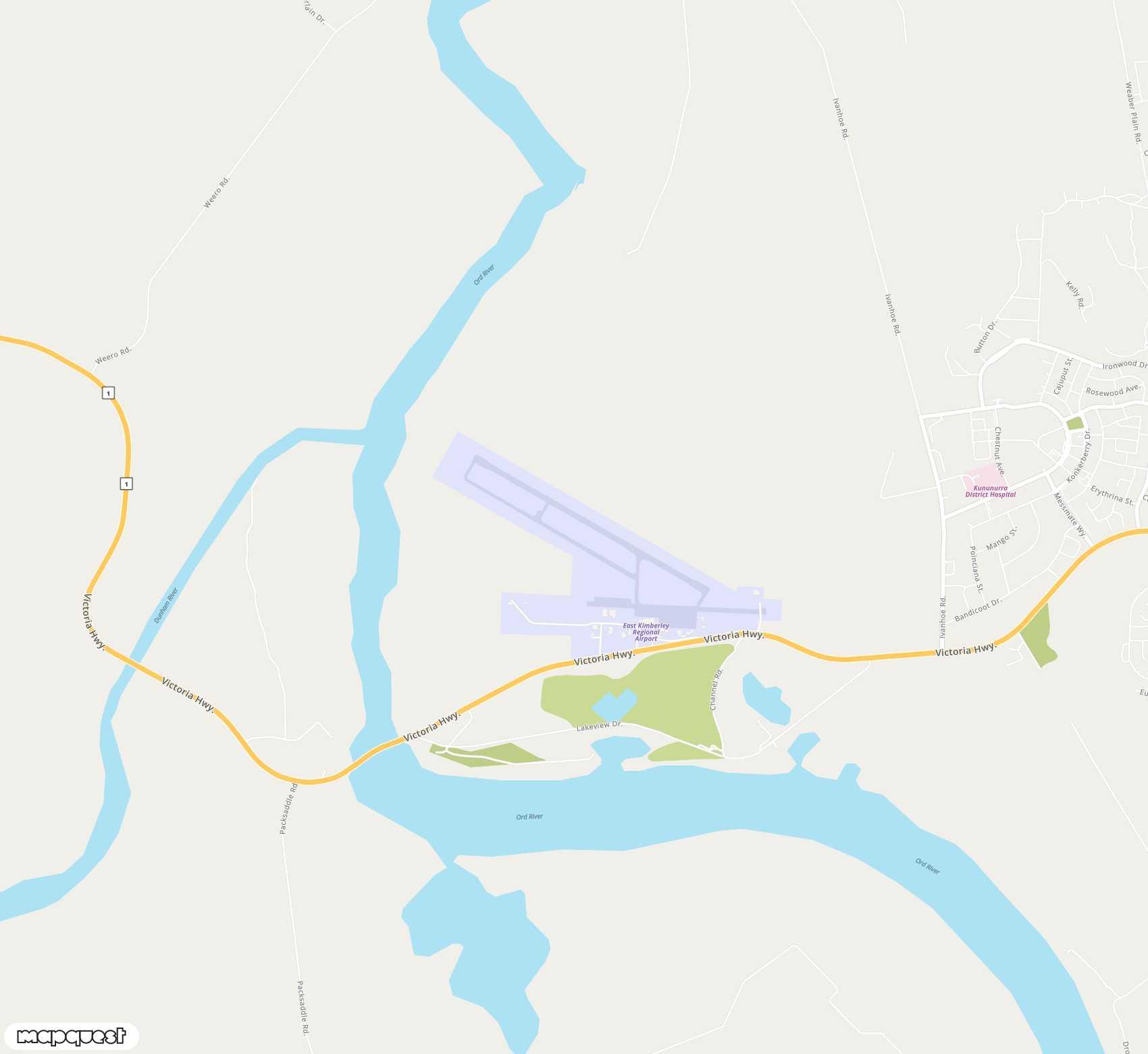 Carte de East Kimberley Regional (Kununurra) <span>airport (KNX)</span>