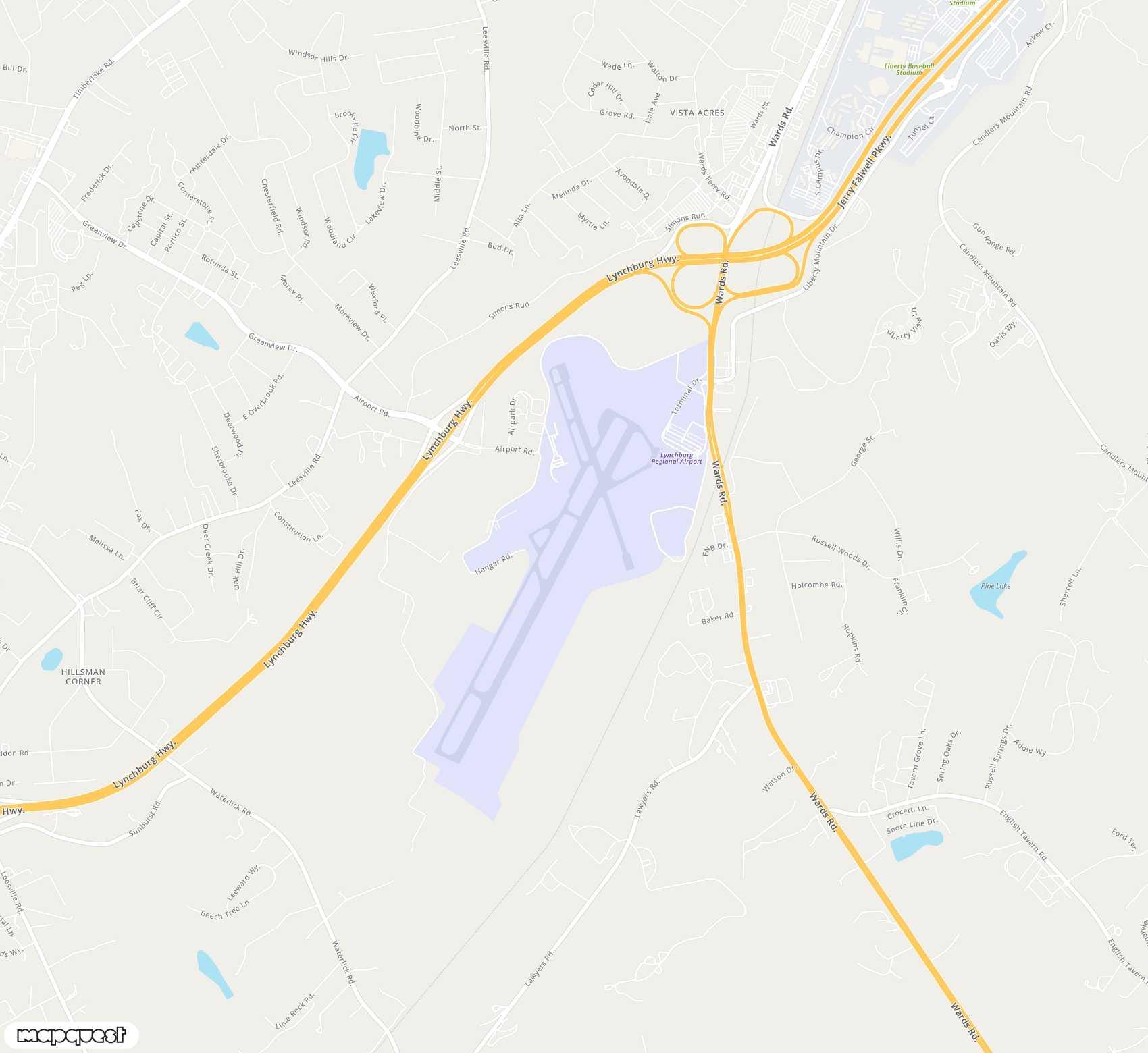 Carte de <span>Aéroport de </span>Lynchburg Regional Preston Glenn Field<span>(LYH)</span>