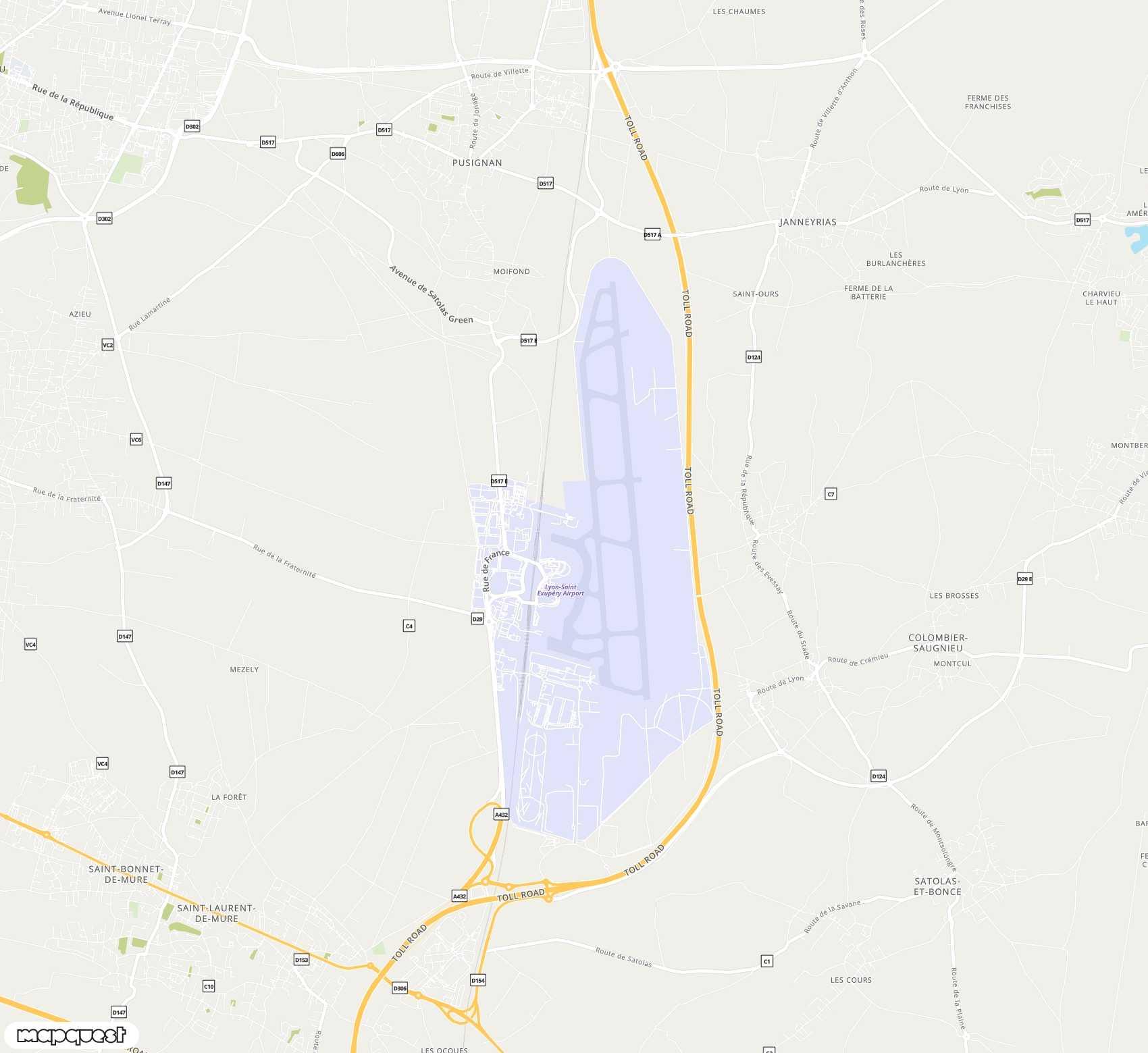 Carte de Lyon Saint-Exupéry <span>international airport (LYS)</span>