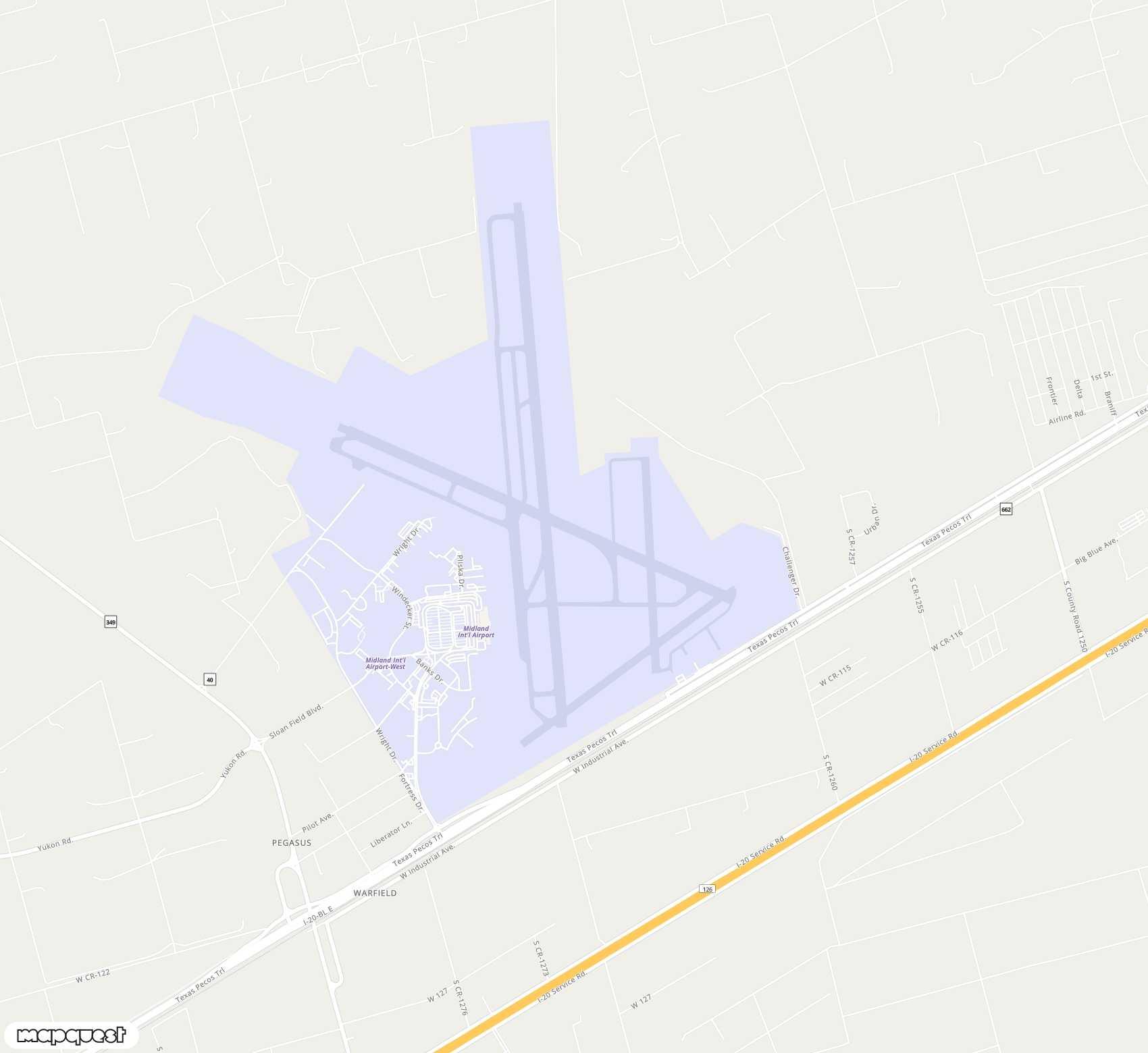 Carte de <span>Aéroport de </span>Midland<span>(MAF)</span>