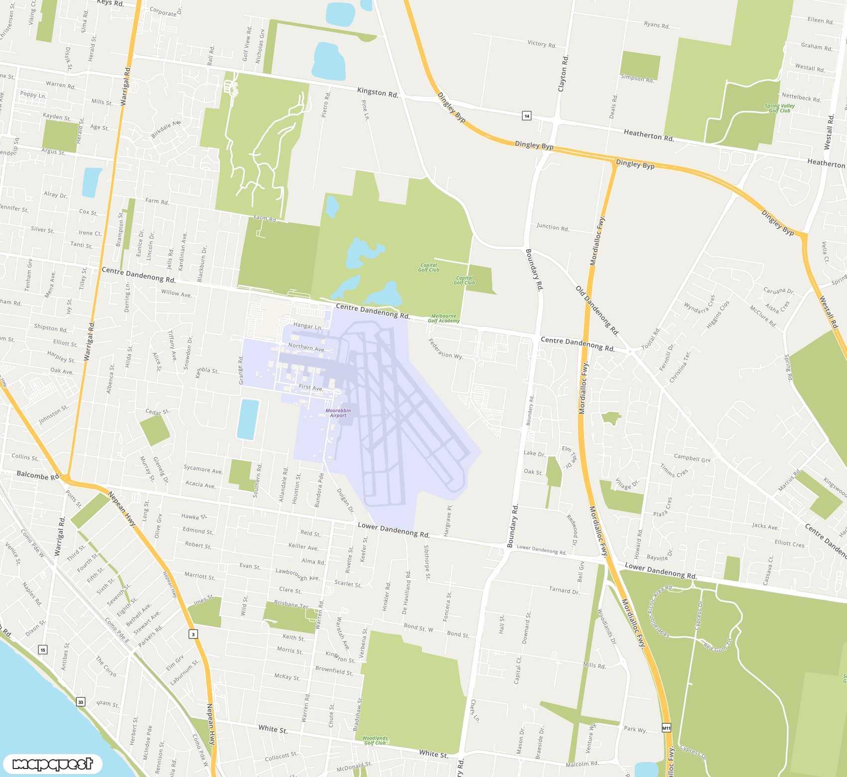 Carte de Melbourne Moorabbin <span>airport (MBW)</span>