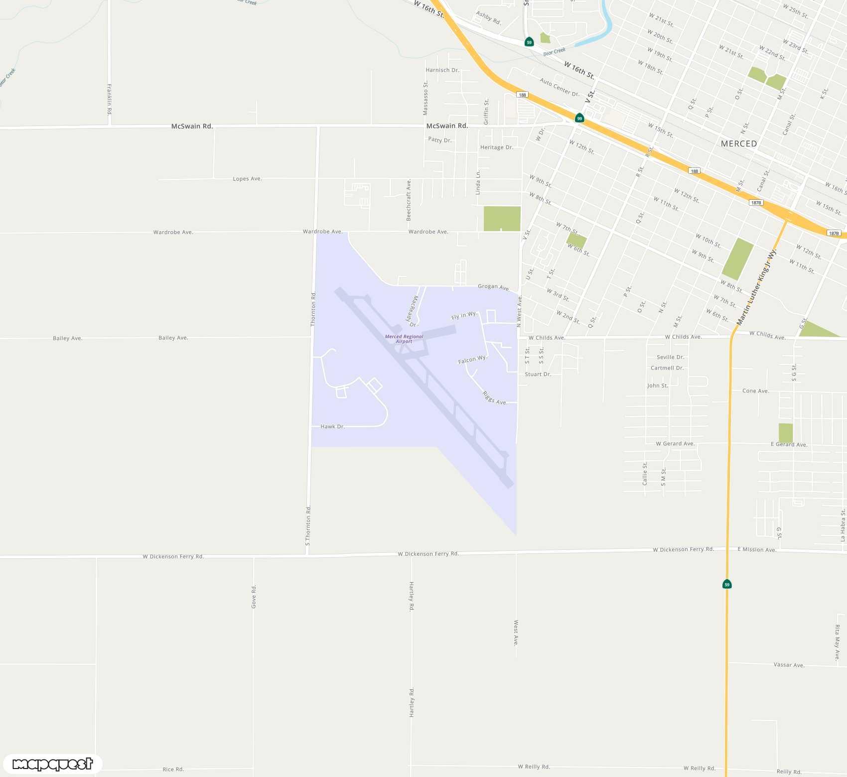 Carte de Merced Regional Macready Field <span>airport (MCE)</span>