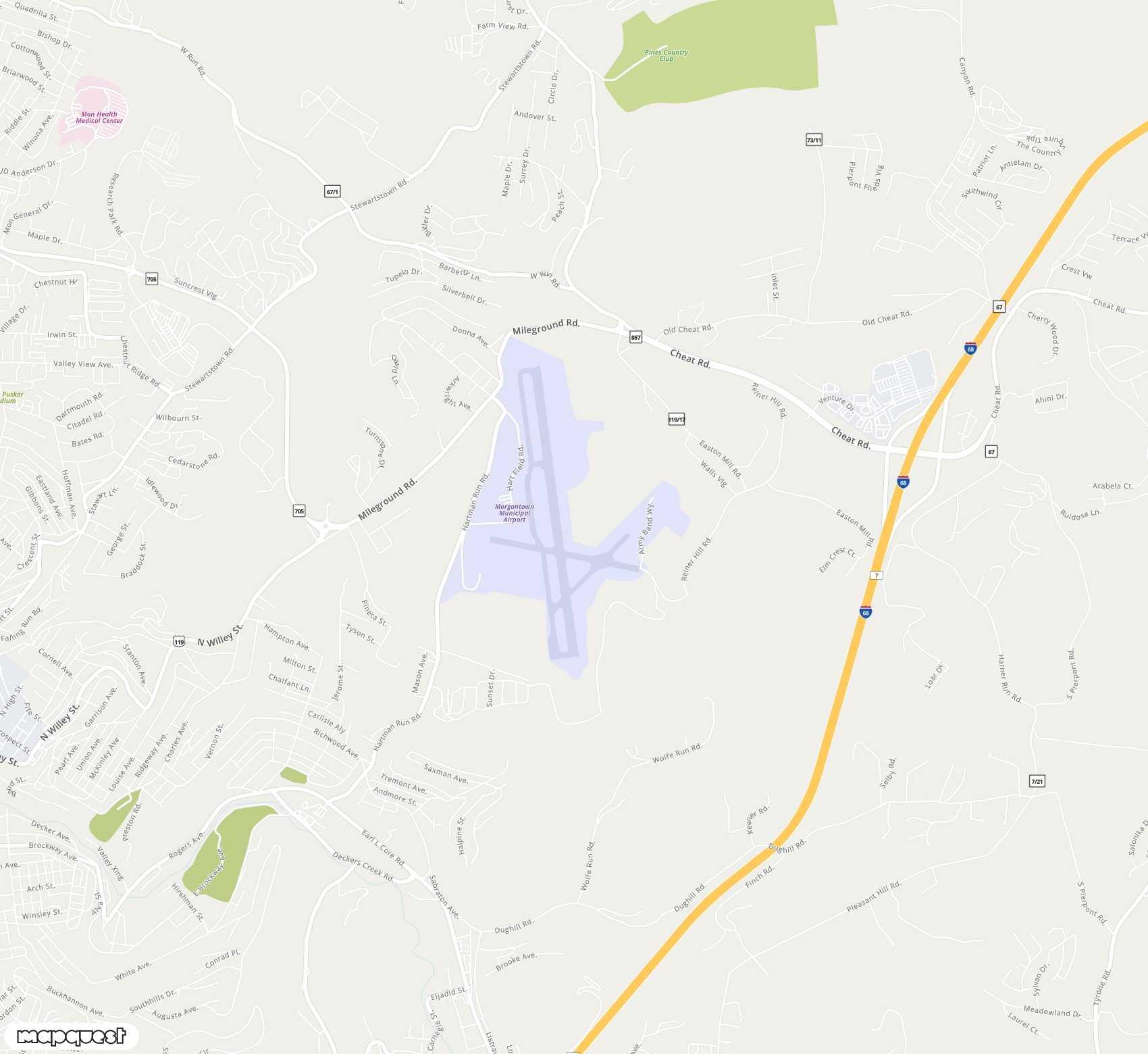 Carte de <span>Aéroport de </span>Morgantown Municipal Walter L. Bill Hart Field<span>(MGW)</span>