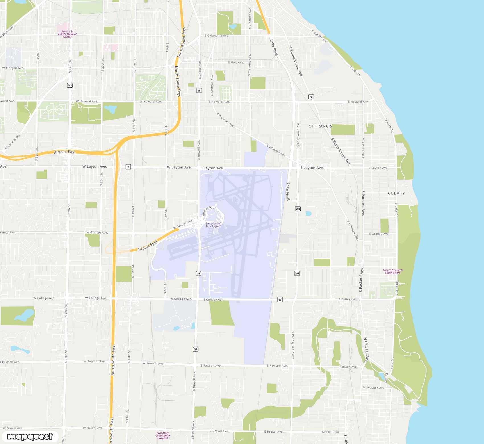 Carte de General Mitchell <span>international airport (MKE)</span>