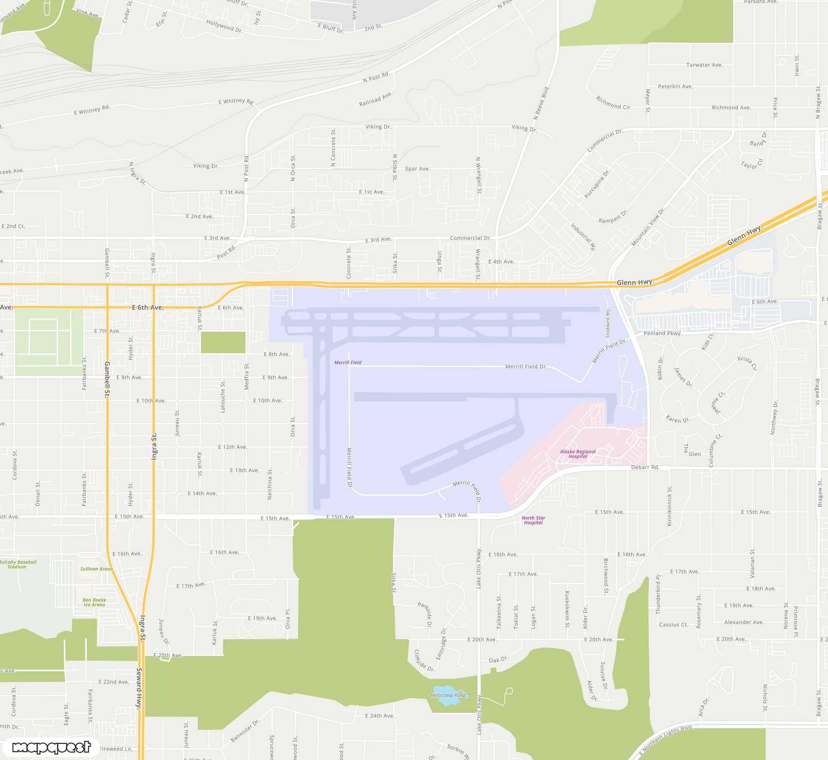 Carte de Merrill Field <span>airport (MRI)</span>