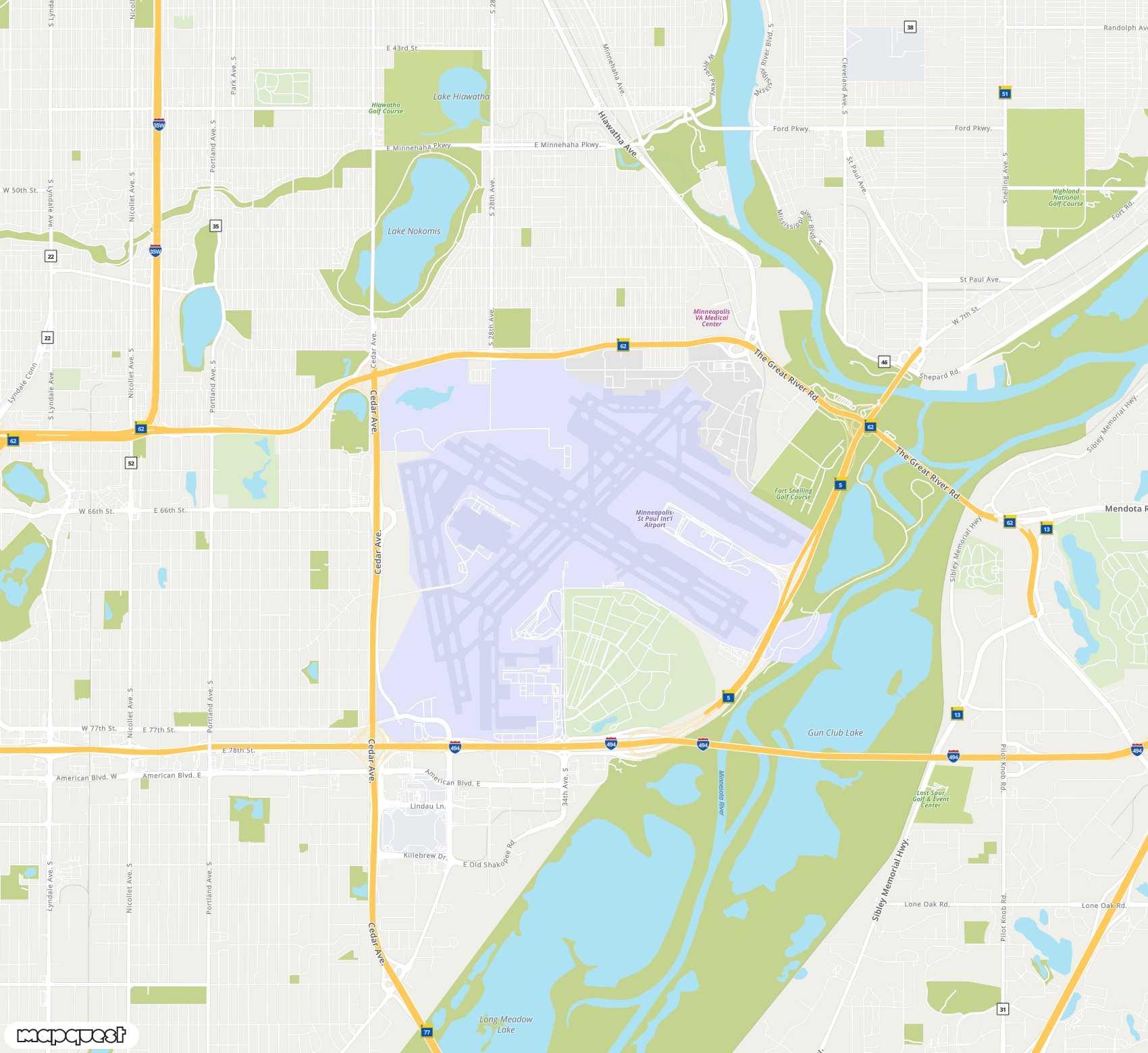 Carte de <span>Aéroport international de </span>MinneapolisSaint Paul / WoldChamberlain Field<span>(MSP)</span>