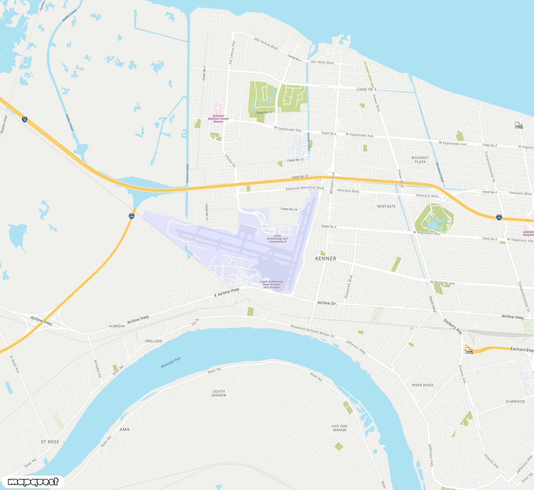 Carte de Louis Armstrong New Orleans <span>international airport (MSY)</span>