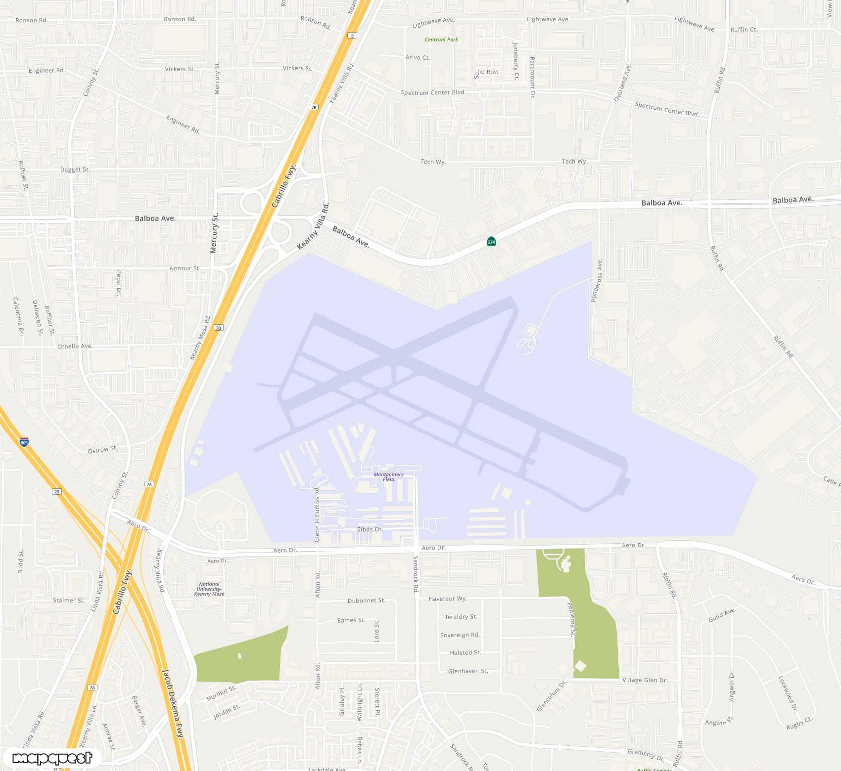 Carte de Montgomery-Gibbs Executive <span>airfield (MYF)</span>