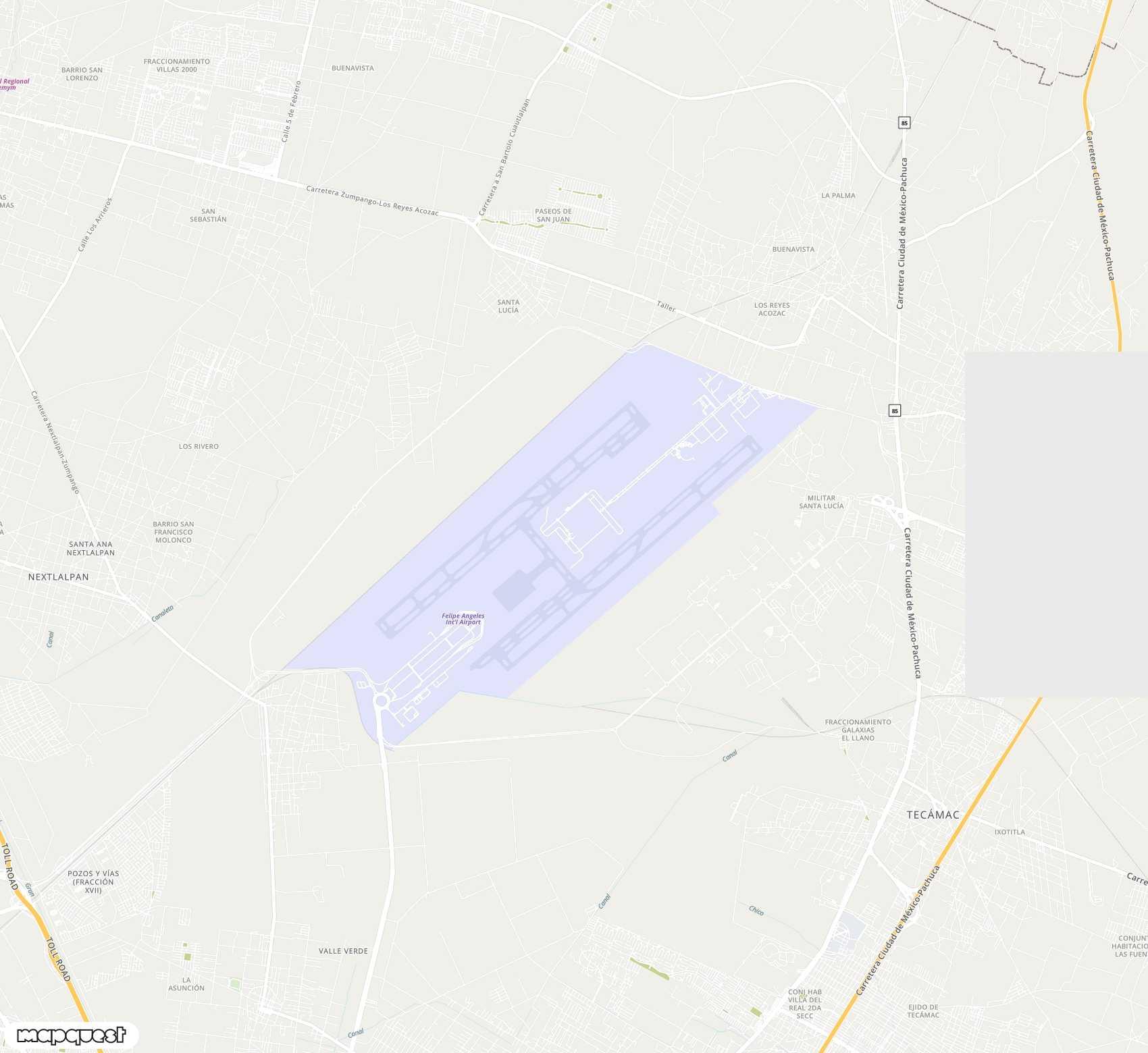 Carte de <span>Aéroport international de </span>Santa Lucía Air Force Base / General Felipe Ángeles<span>(NLU)</span>