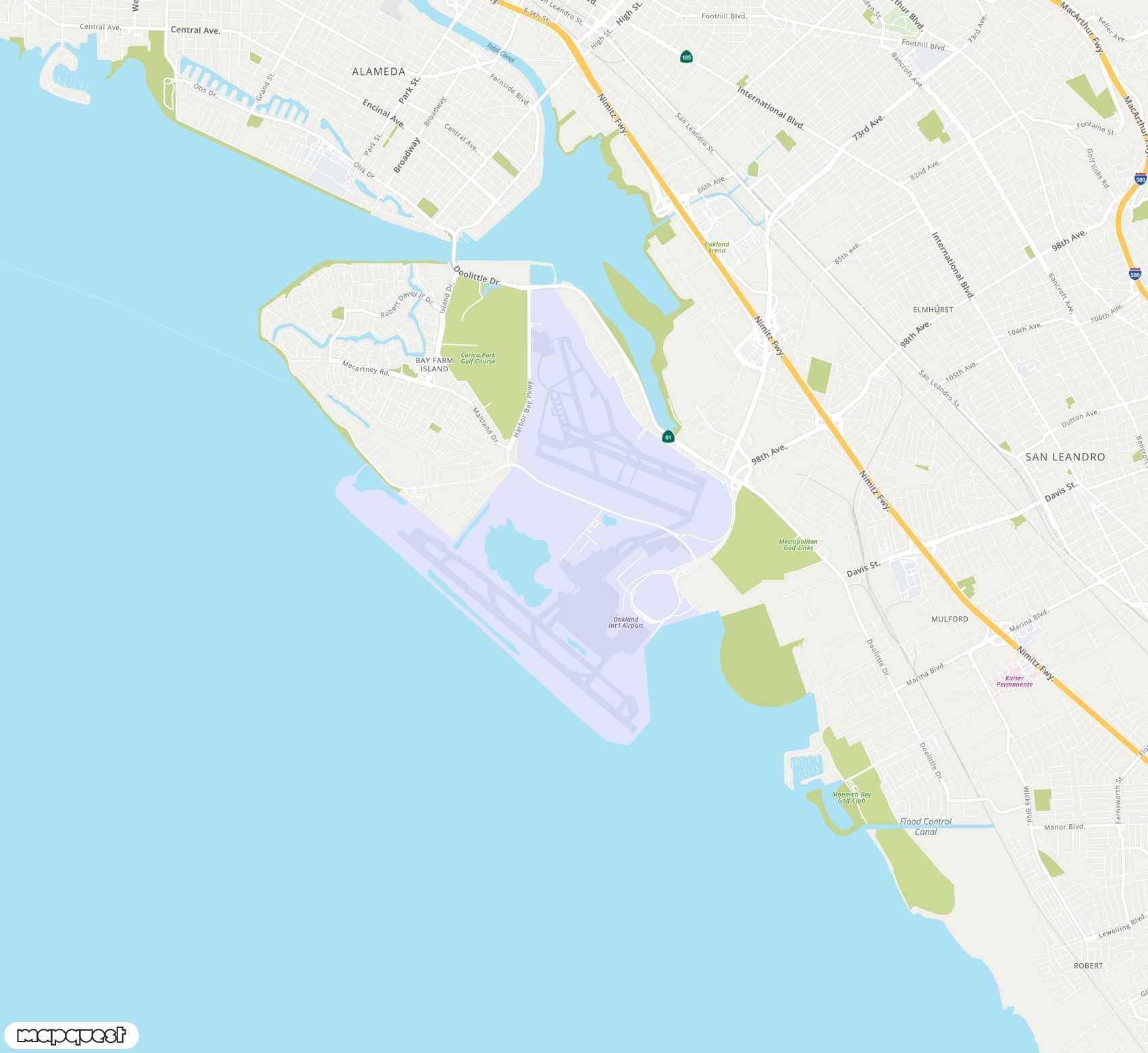 Carte de Metropolitan Oakland <span>international airport (OAK)</span>