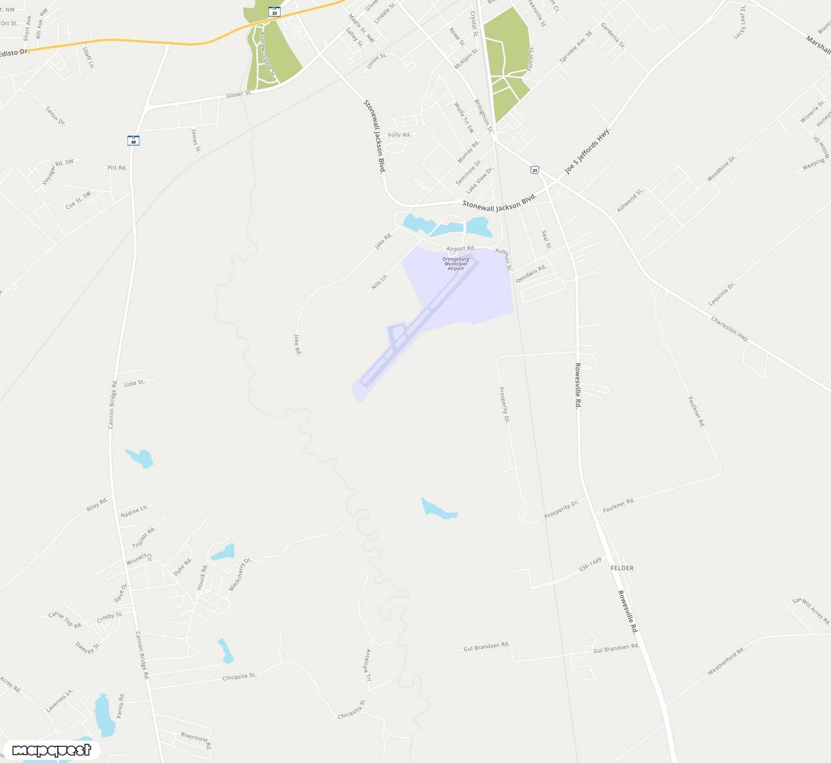 Carte de <span>Aéroport de </span>Orangeburg Municipal<span>(OGB)</span>