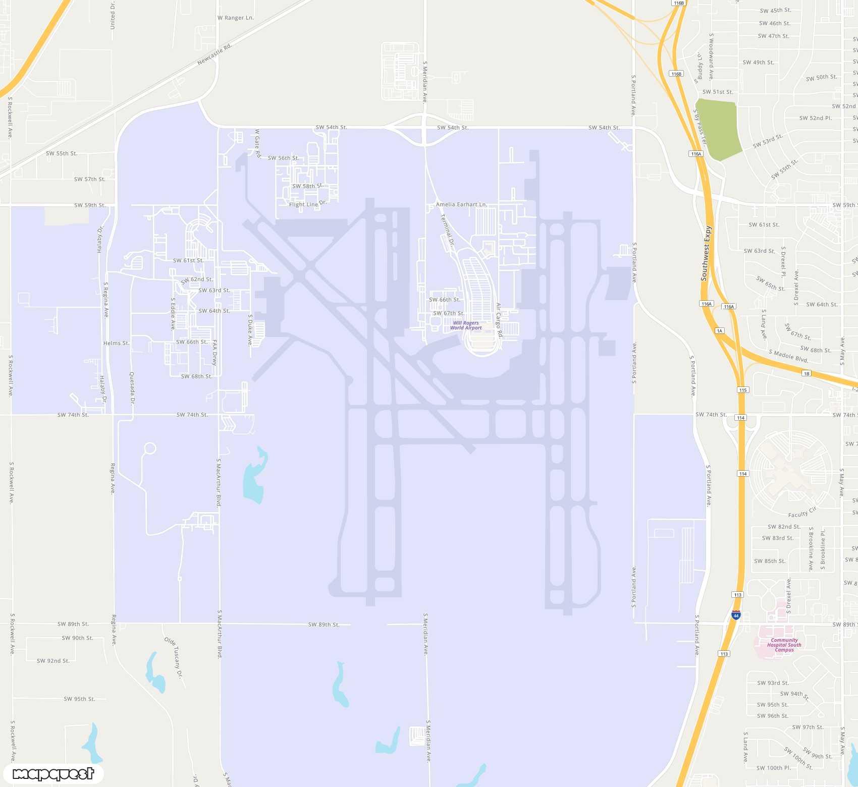 Carte de <span>Aéroport de </span>Will Rogers World<span>(OKC)</span>