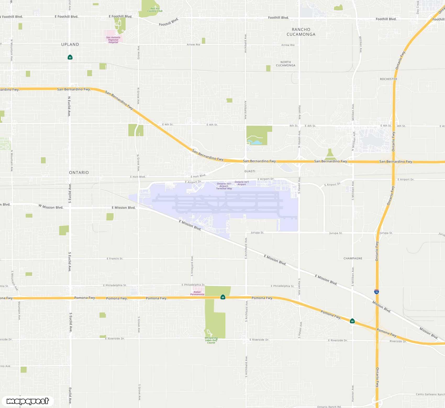 Carte de Ontario <span>international airport (ONT)</span>