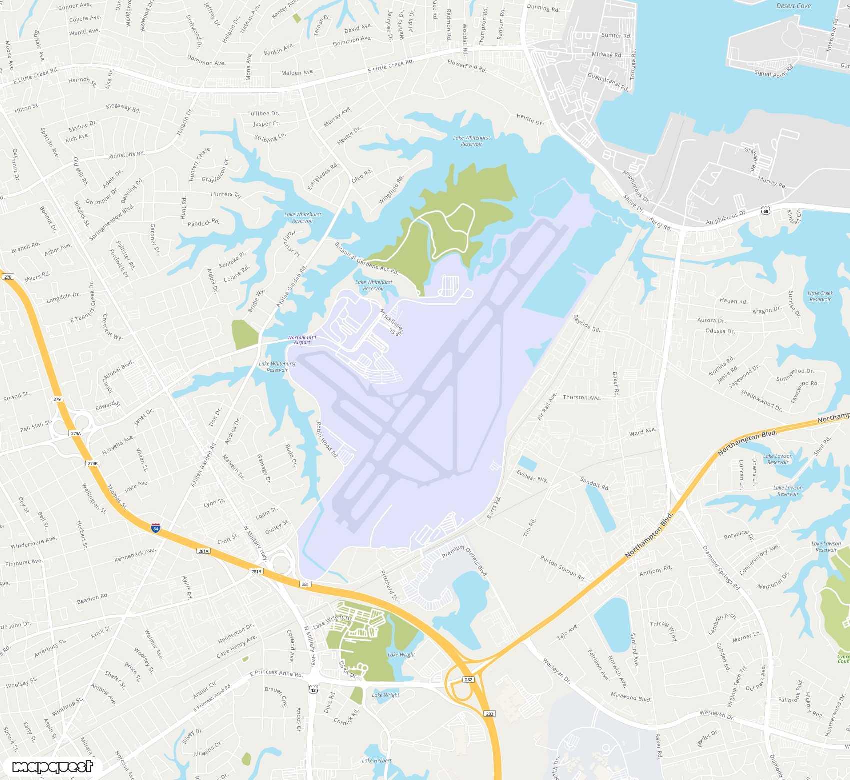 Carte de <span>Aéroport de </span>Norfolk<span>(ORF)</span>