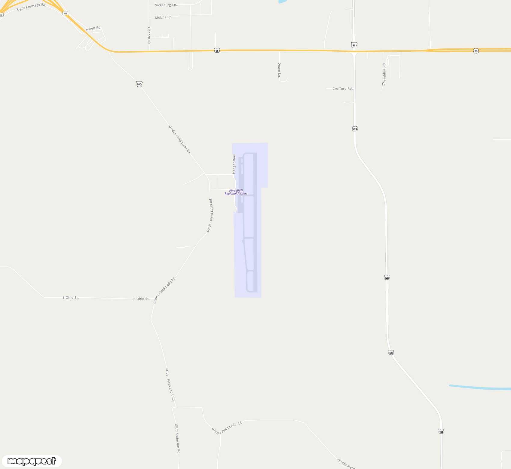 Carte de <span>Aéroport de </span>Pine Bluff Regional, Grider Field<span>(PBF)</span>